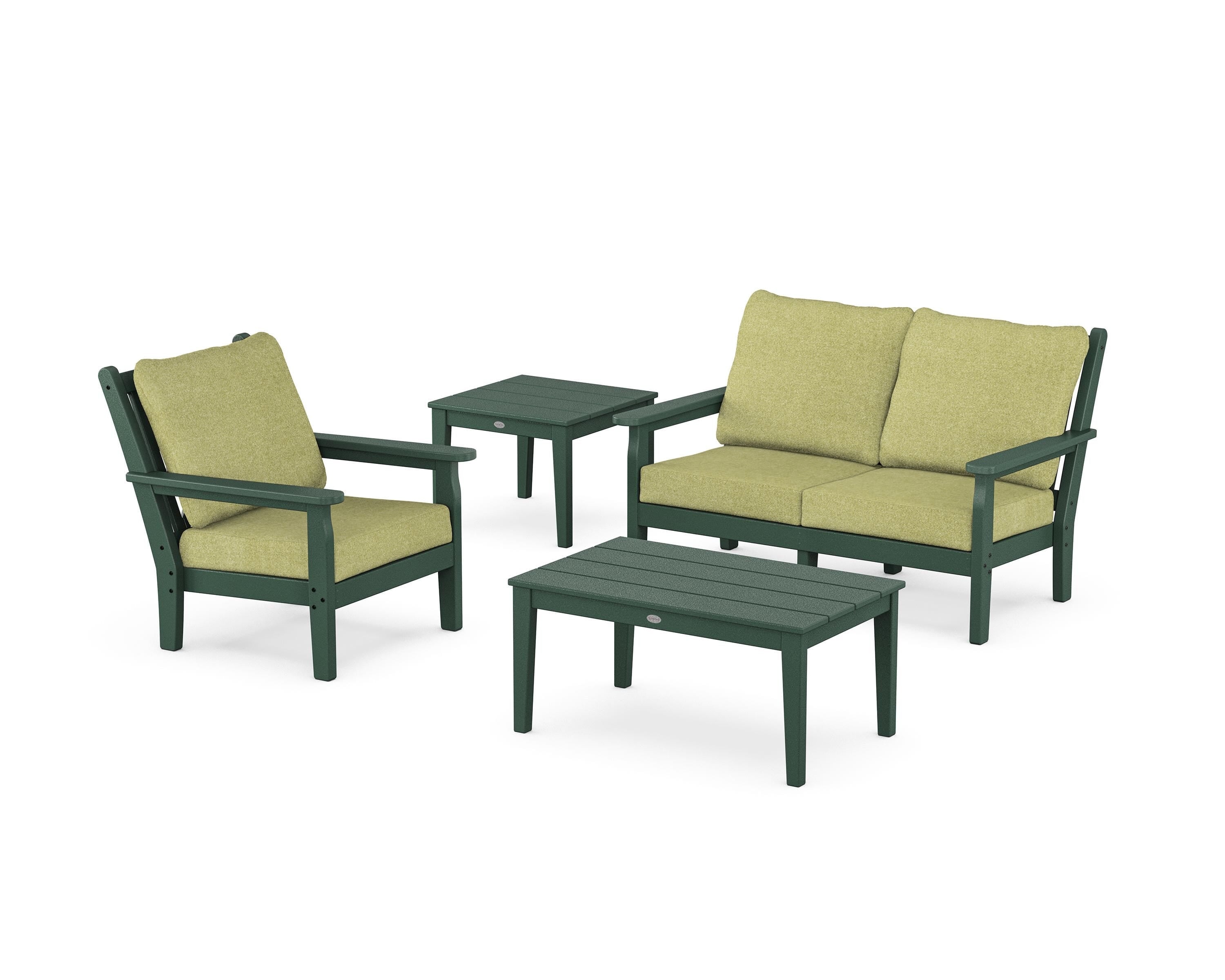 POLYWOOD® Chippendale 4-Piece Deep Seating Set in Green / Chartreuse Boucle