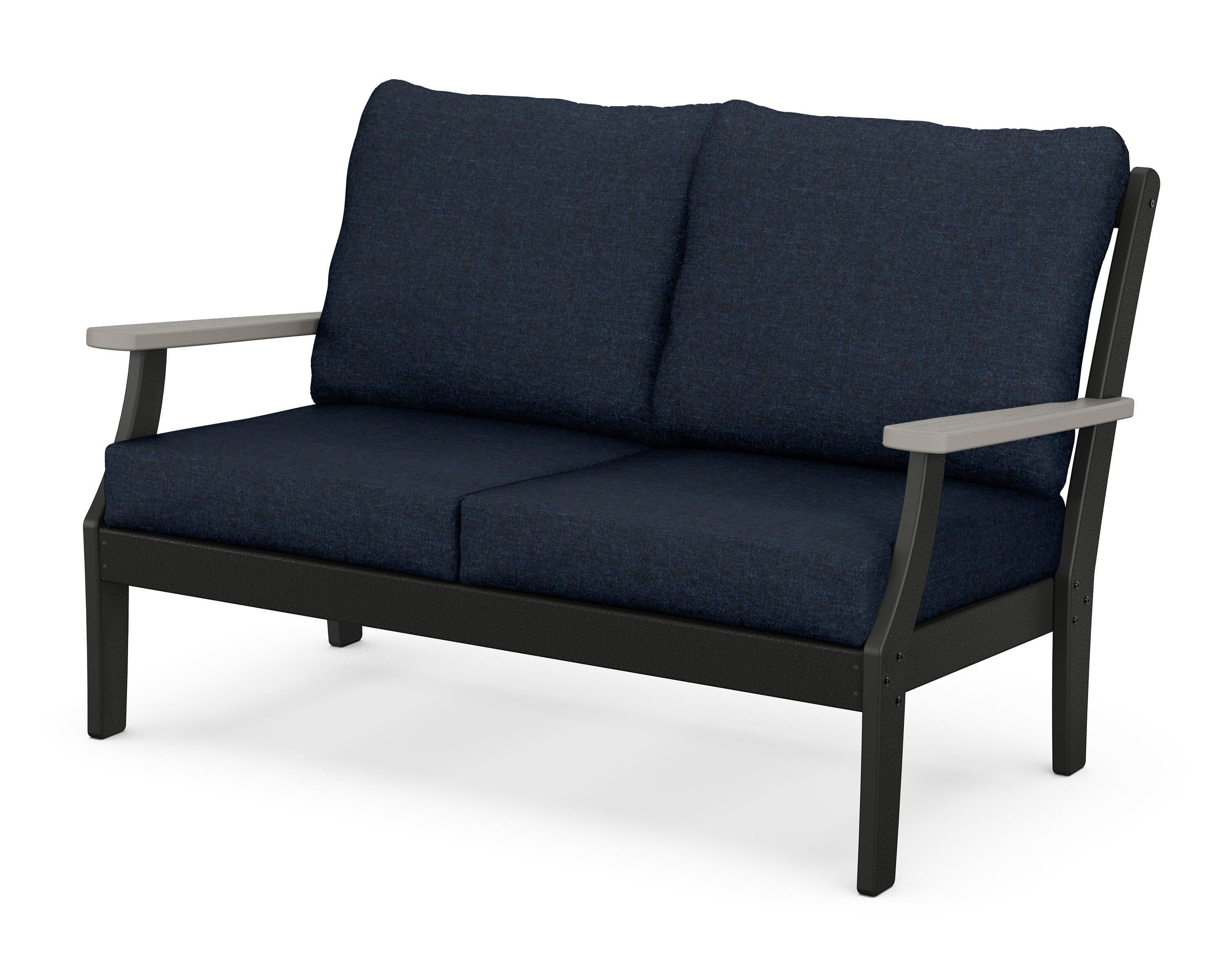 POLYWOOD® Braxton Deep Seating Loveseat in Black / Driftwood / Marine Indigo