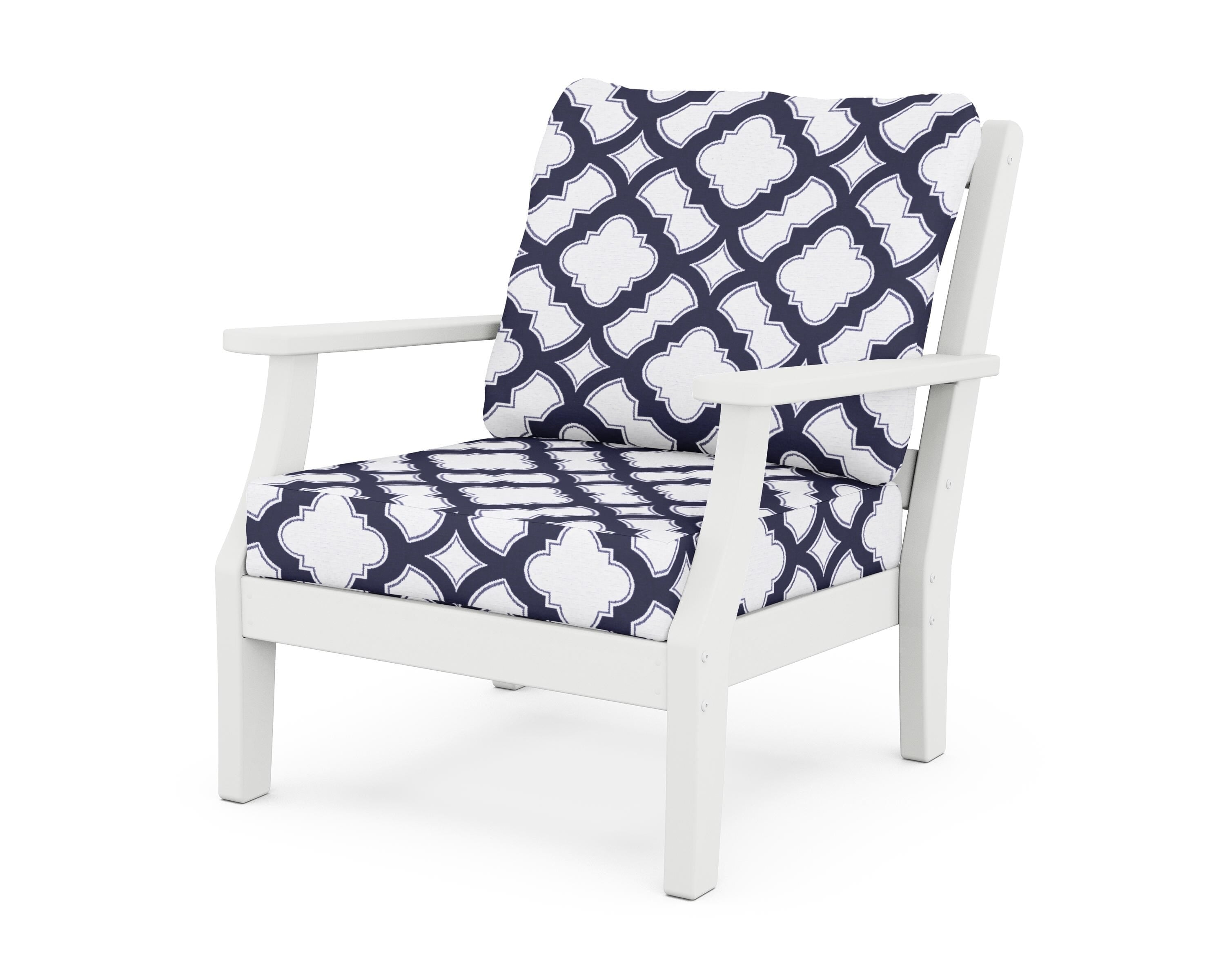 Martha Stewart by POLYWOOD® Chinoiserie Deep Seating Chair in White / Trellis Navy