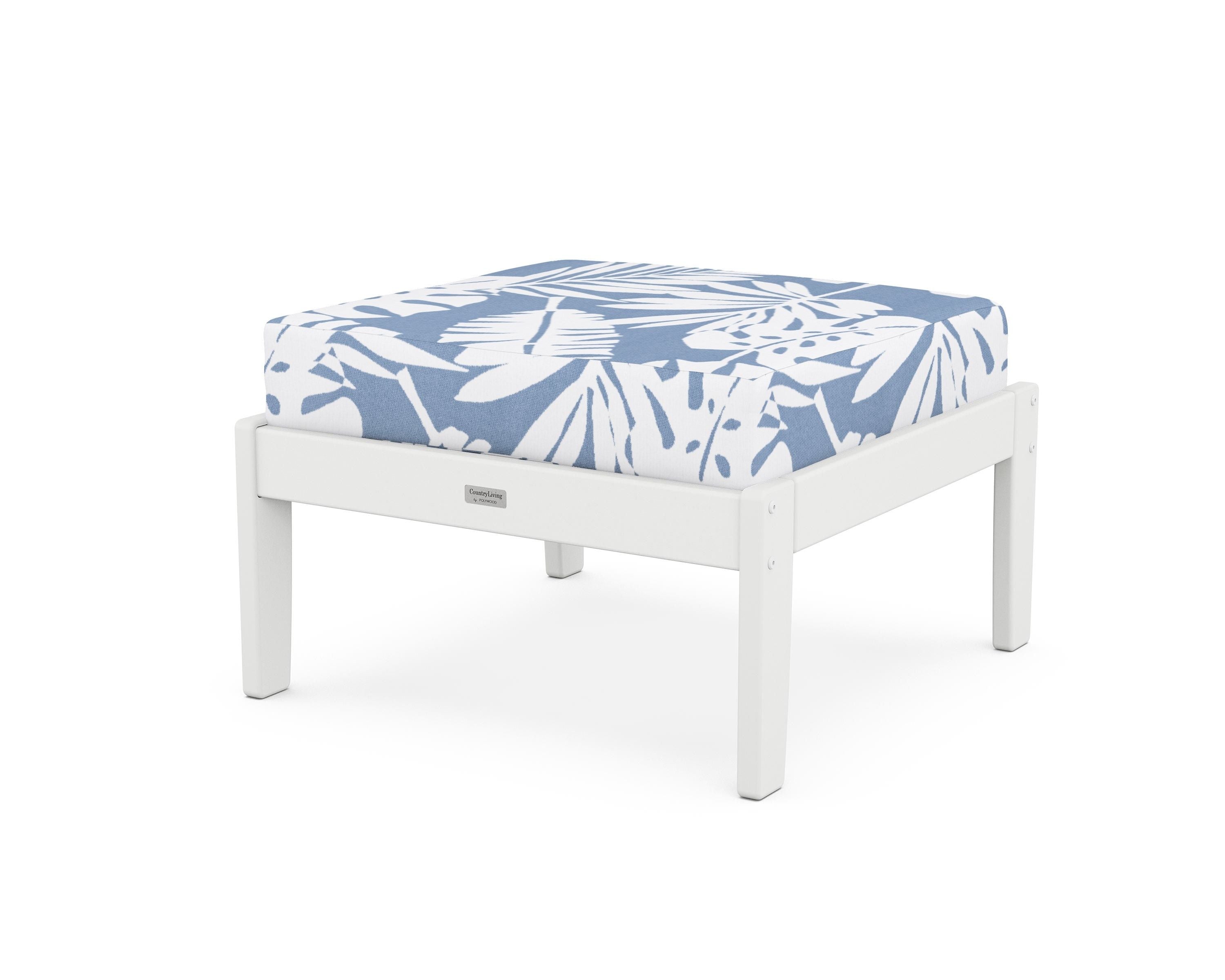 Country Living Cottage Deep Seating Ottoman in White / Leaf Sky Blue