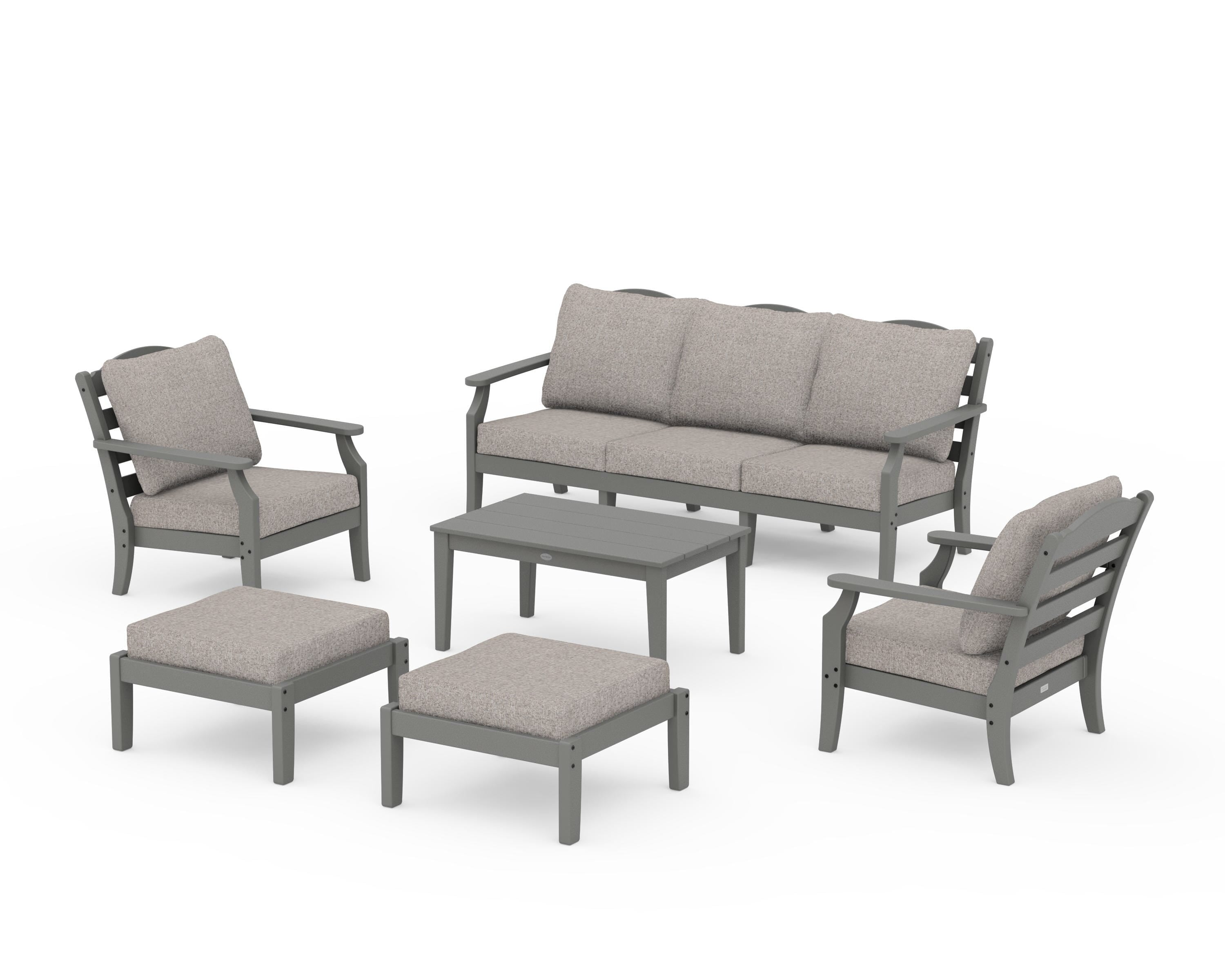 Draper James™ by POLYWOOD® Savannah 6-Piece Lounge Sofa Set in Slate Grey / Weathered Tweed