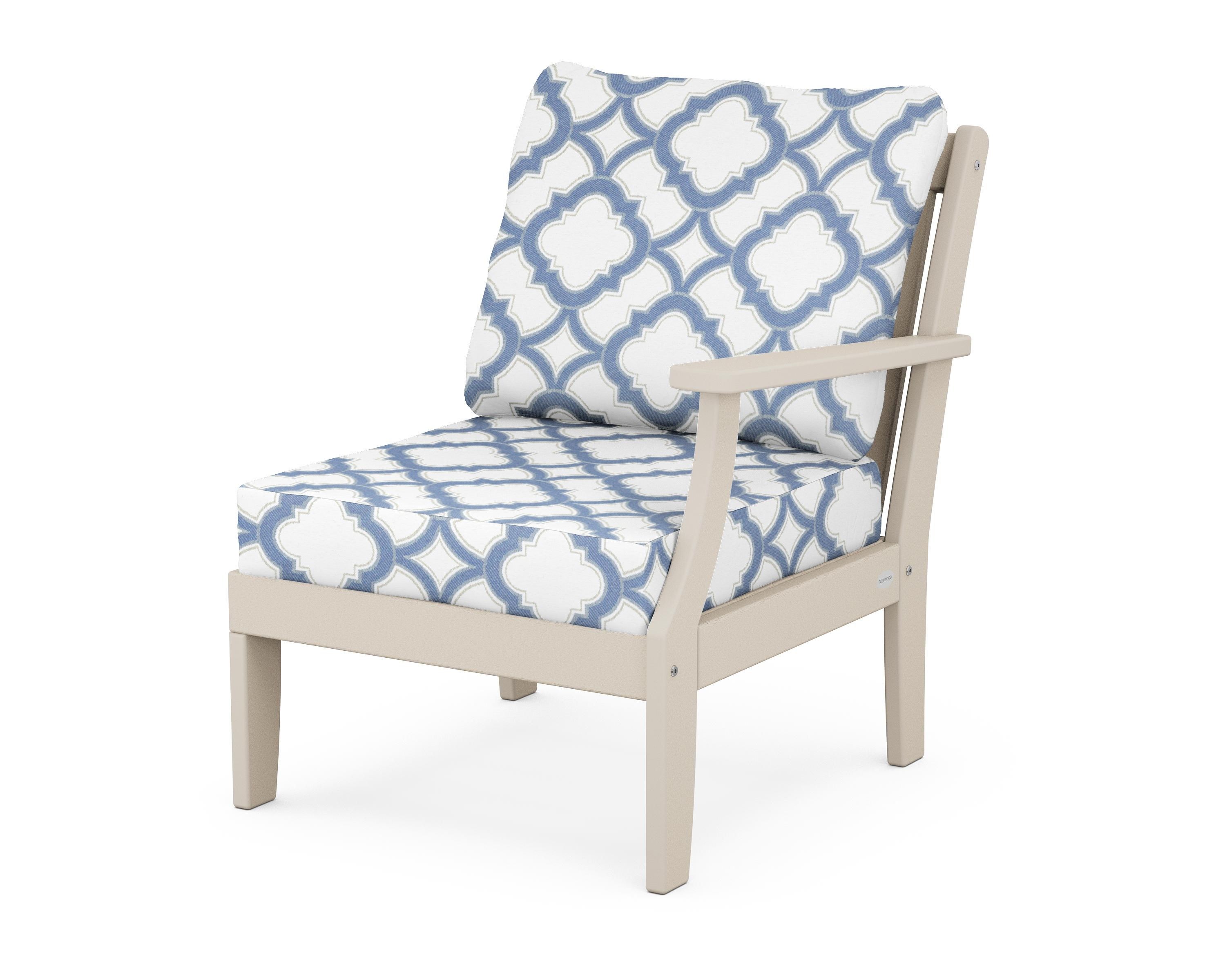 POLYWOOD® Braxton Modular Right Arm Chair in Sand / Trellis Sky Blue