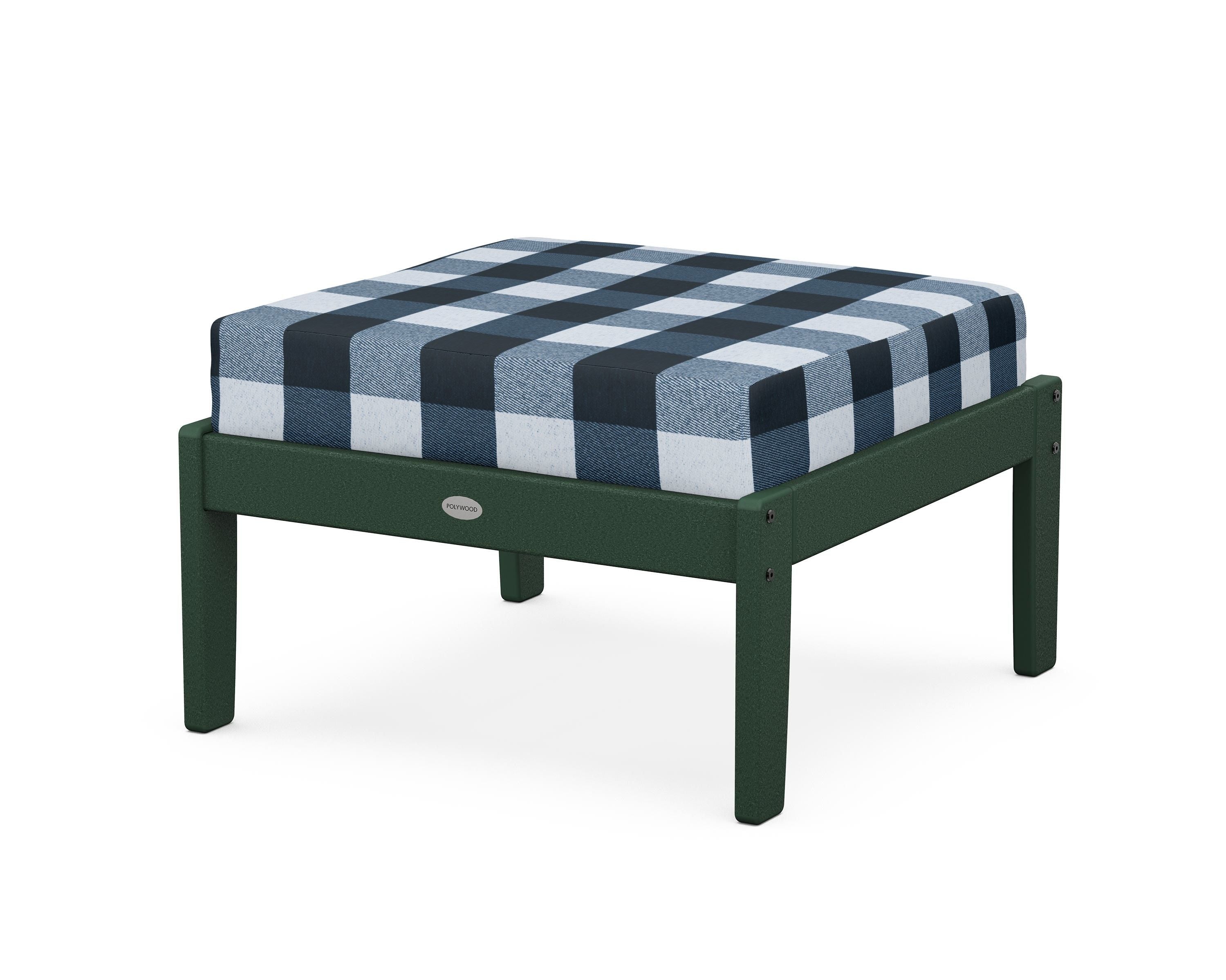 POLYWOOD® Braxton Deep Seating Ottoman in Green / Buffalo Plaid Marine Indigo