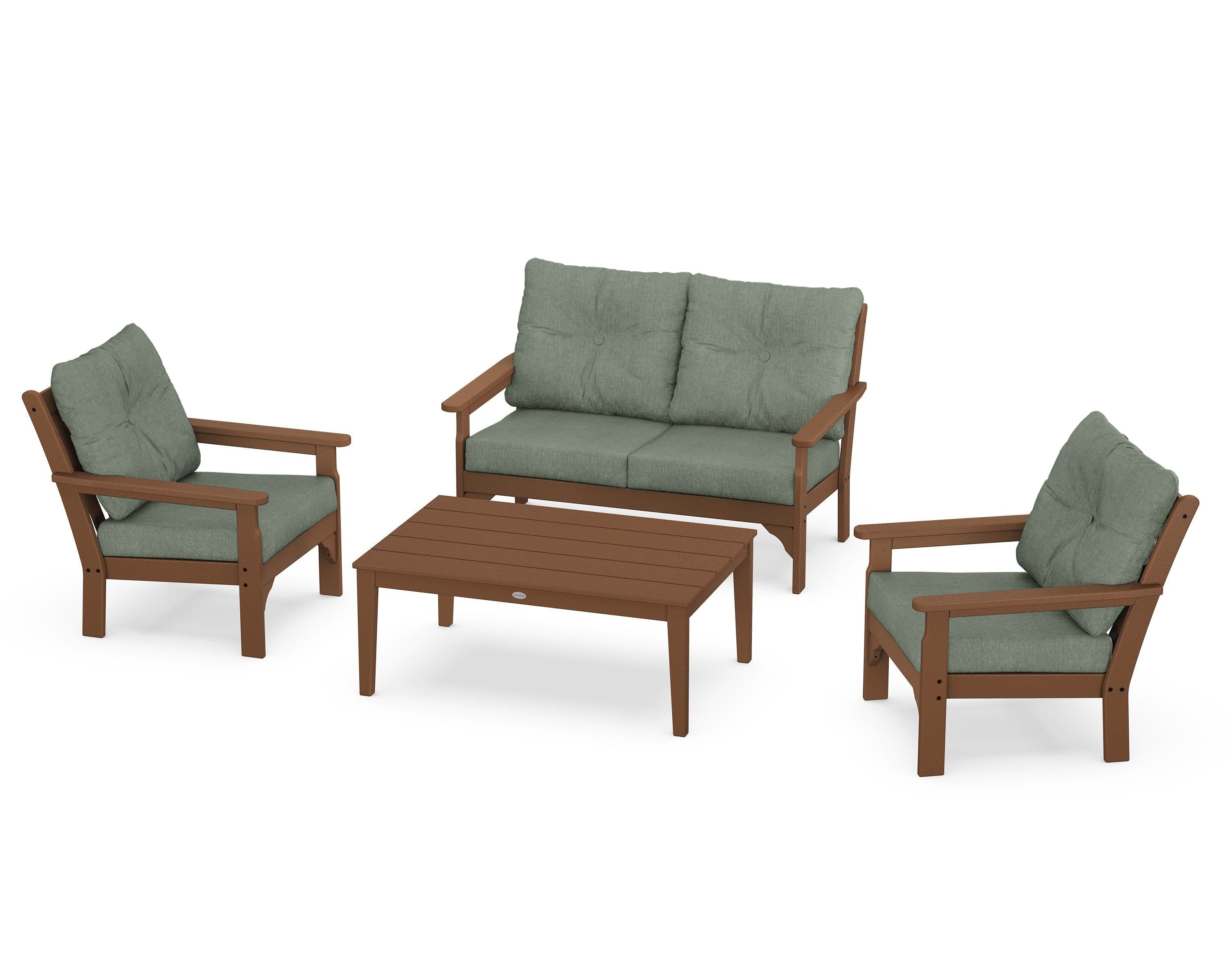 POLYWOOD® Vineyard 4-Piece Deep Seating Set in Teak / Cast Sage