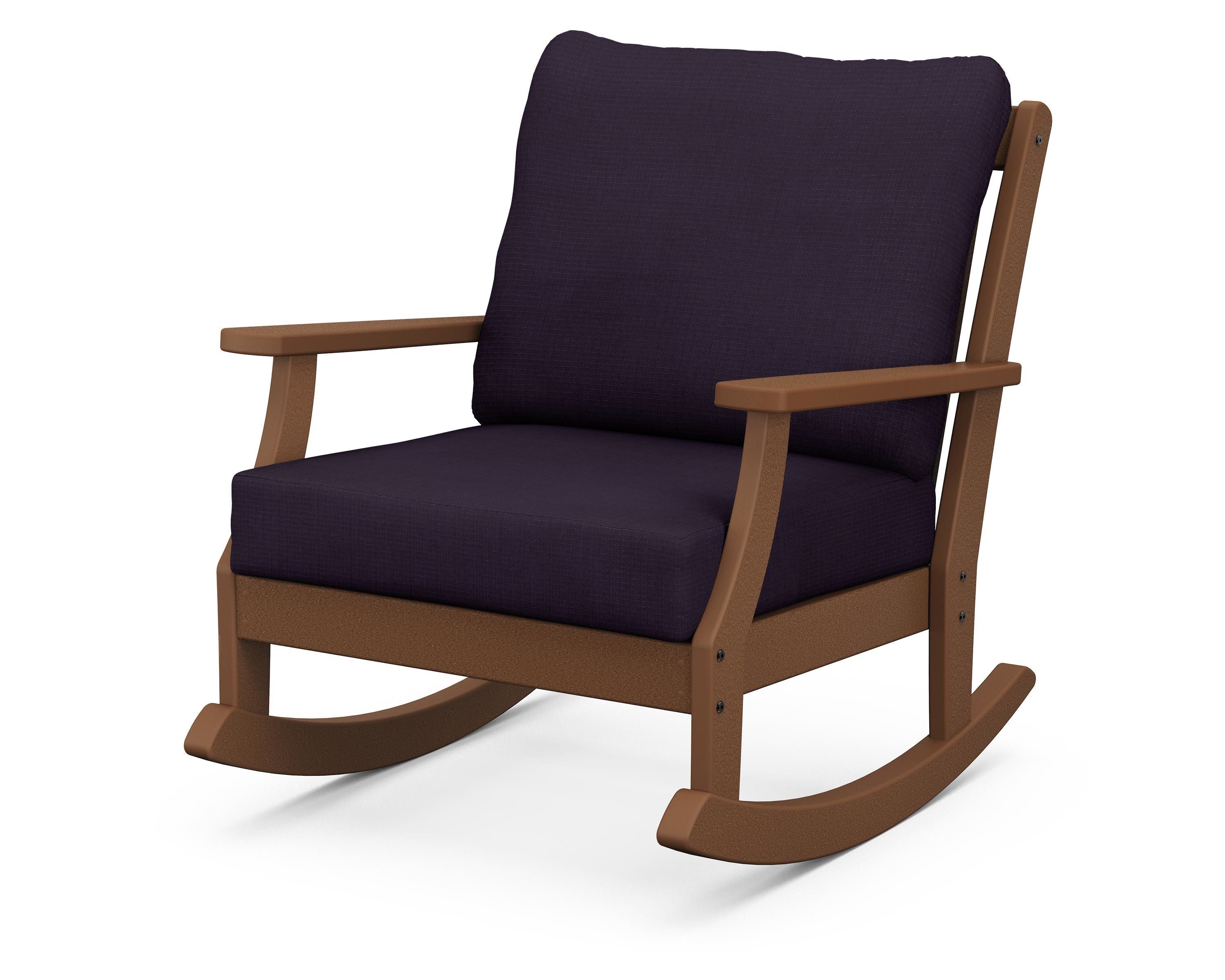 POLYWOOD® Braxton Deep Seating Rocking Chair in Teak / Navy Linen