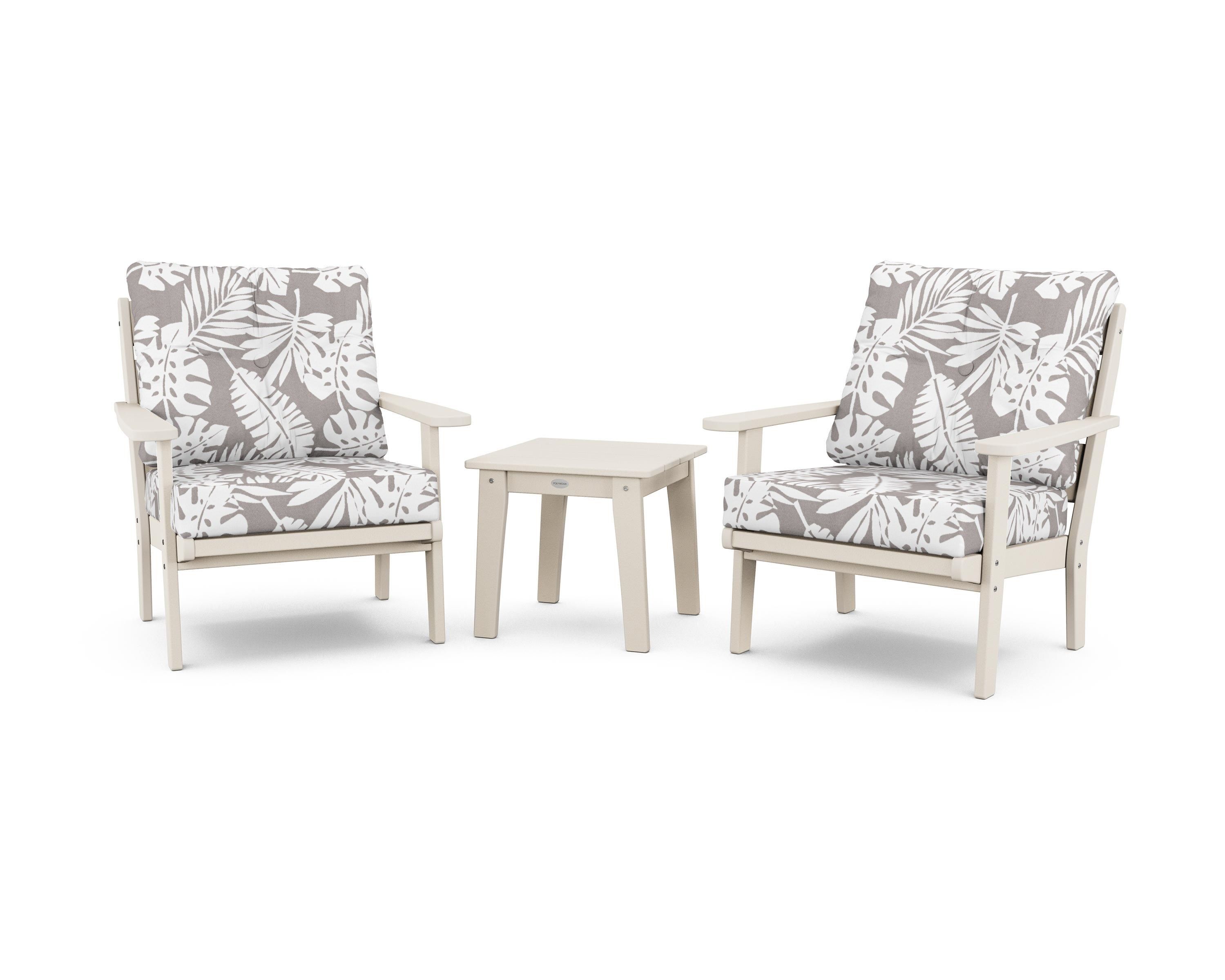 POLYWOOD® Lakeside 3-Piece Deep Seating Chair Set in Sand / Leaf Grey Mist
