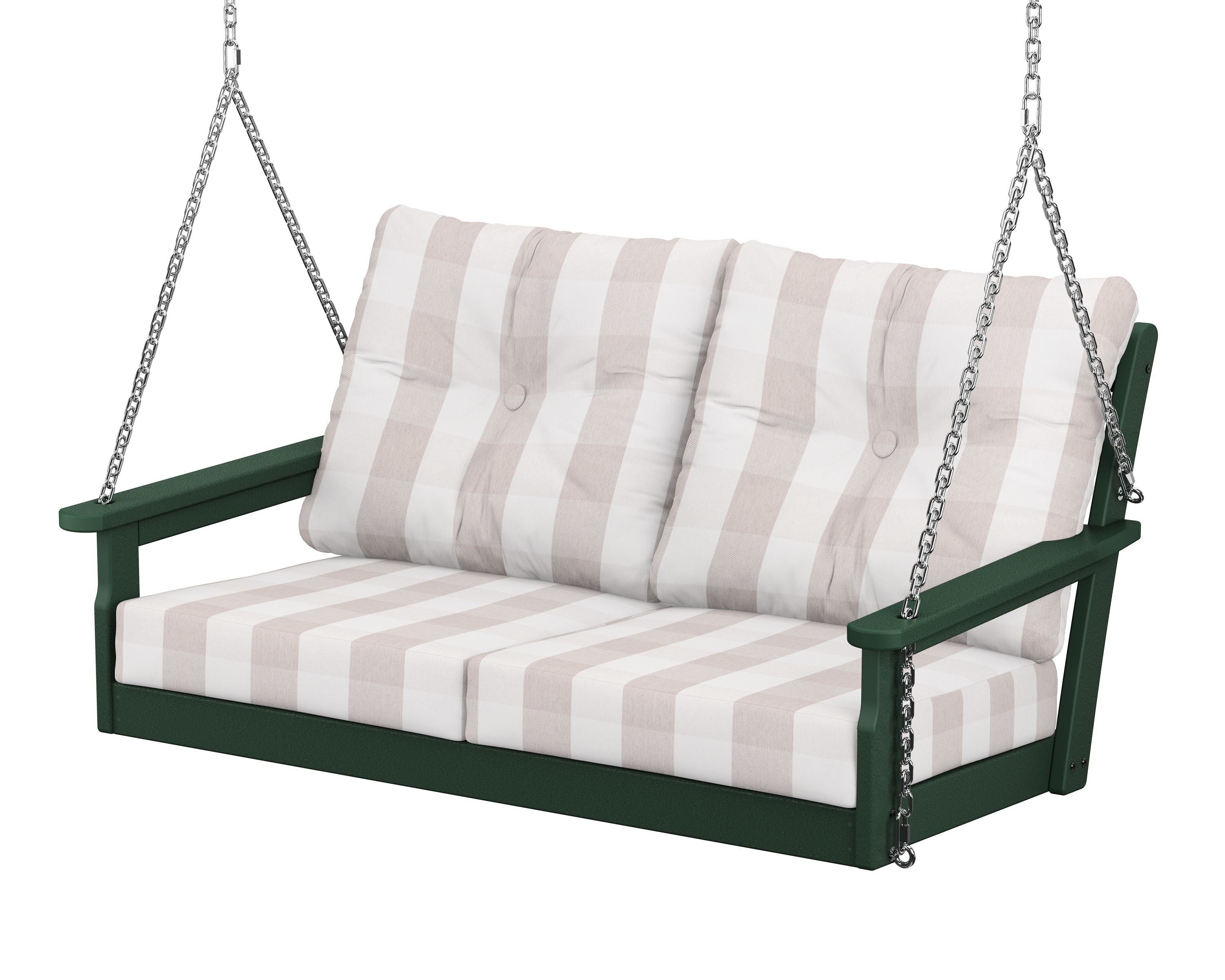 POLYWOOD® Vineyard Deep Seating Swing in Green / Buffalo Plaid Dune Burlap