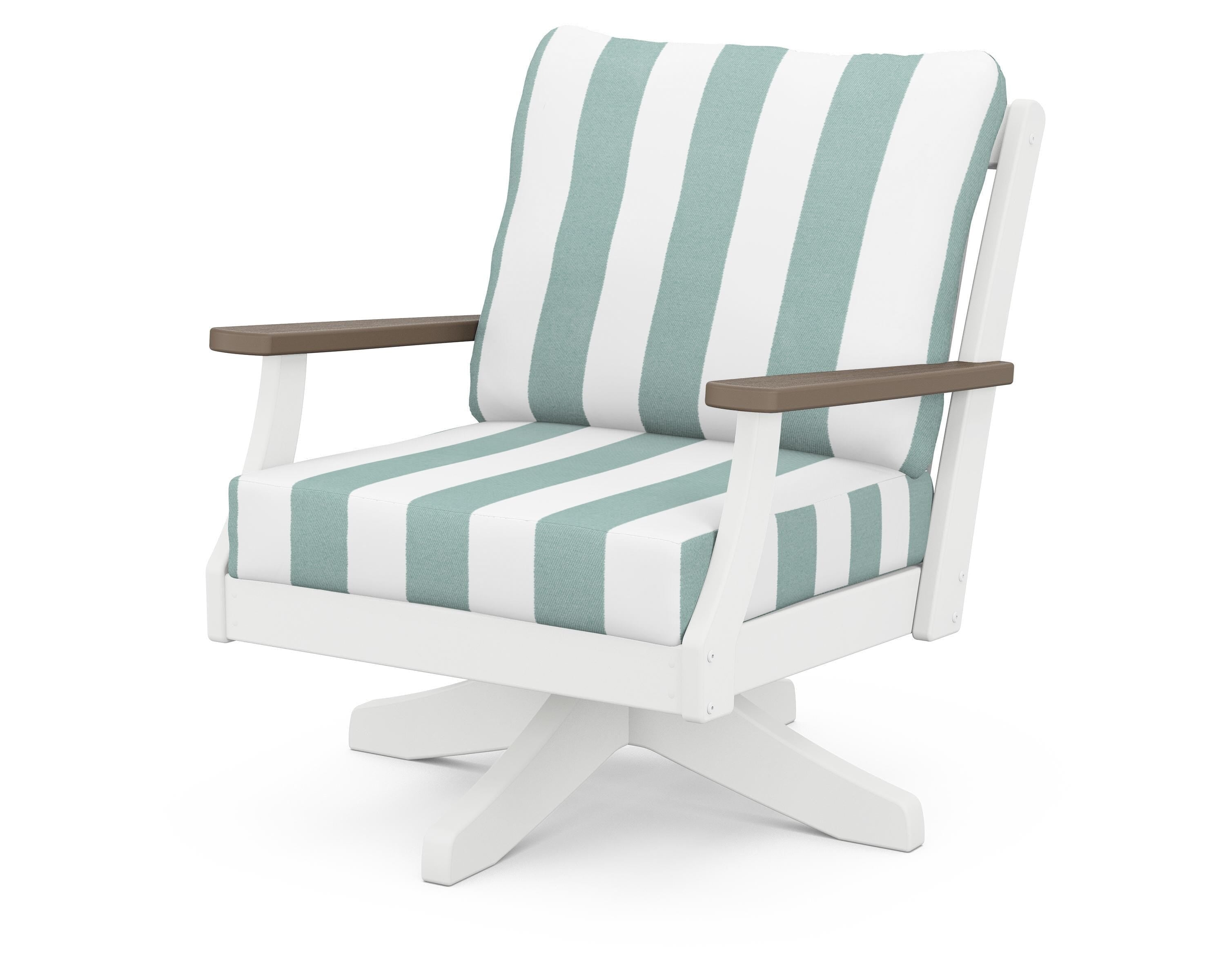 POLYWOOD® Braxton Deep Seating Swivel Chair in White / Kona / Cabana Stripe Glacier Spa