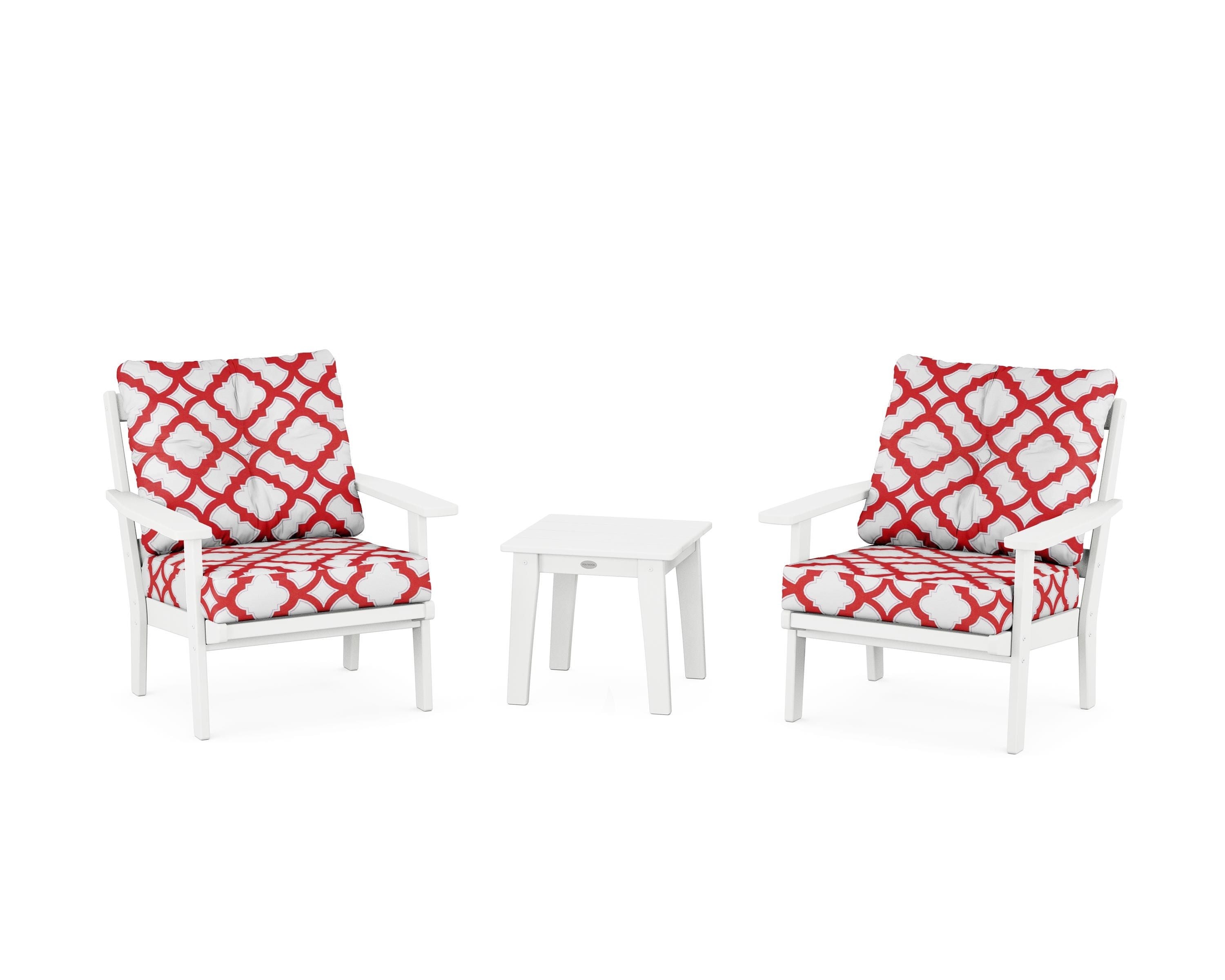 POLYWOOD® Oxford 3-Piece Deep Seating Set in White / Trellis Crimson