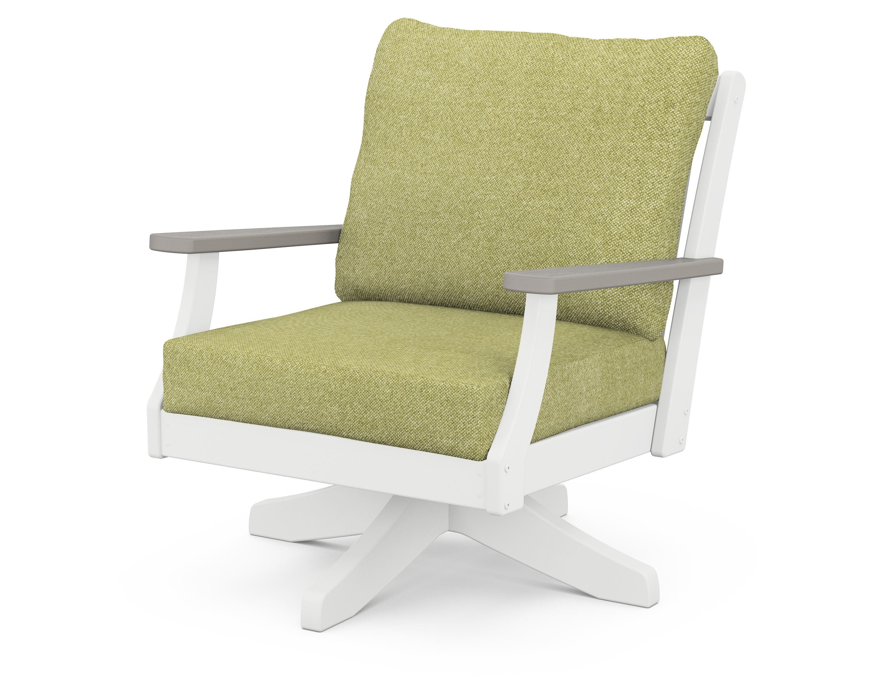 POLYWOOD® Braxton Deep Seating Swivel Chair in White / Driftwood / Chartreuse Boucle
