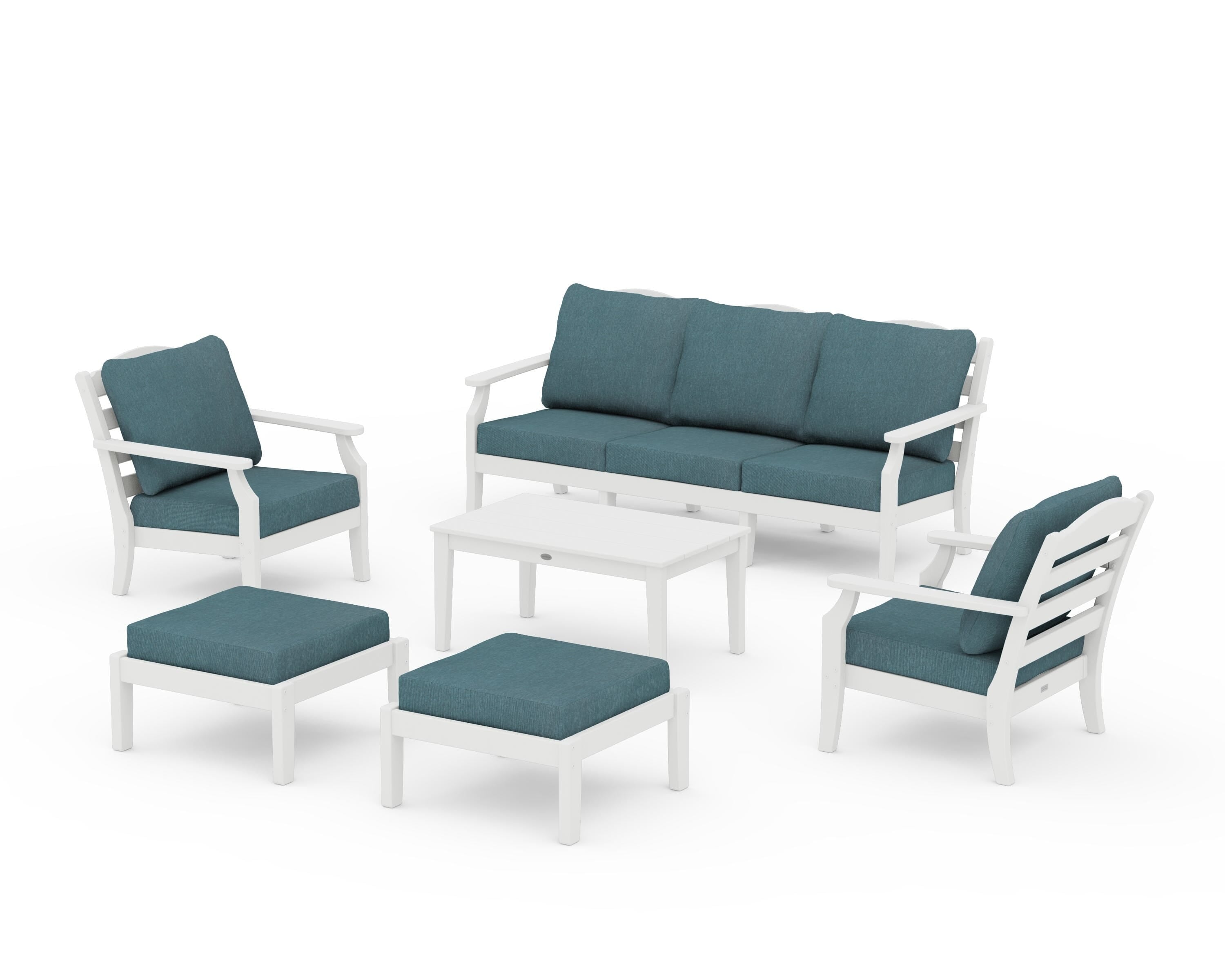 Draper James™ by POLYWOOD® Savannah 6-Piece Lounge Sofa Set in White / Ocean Teal