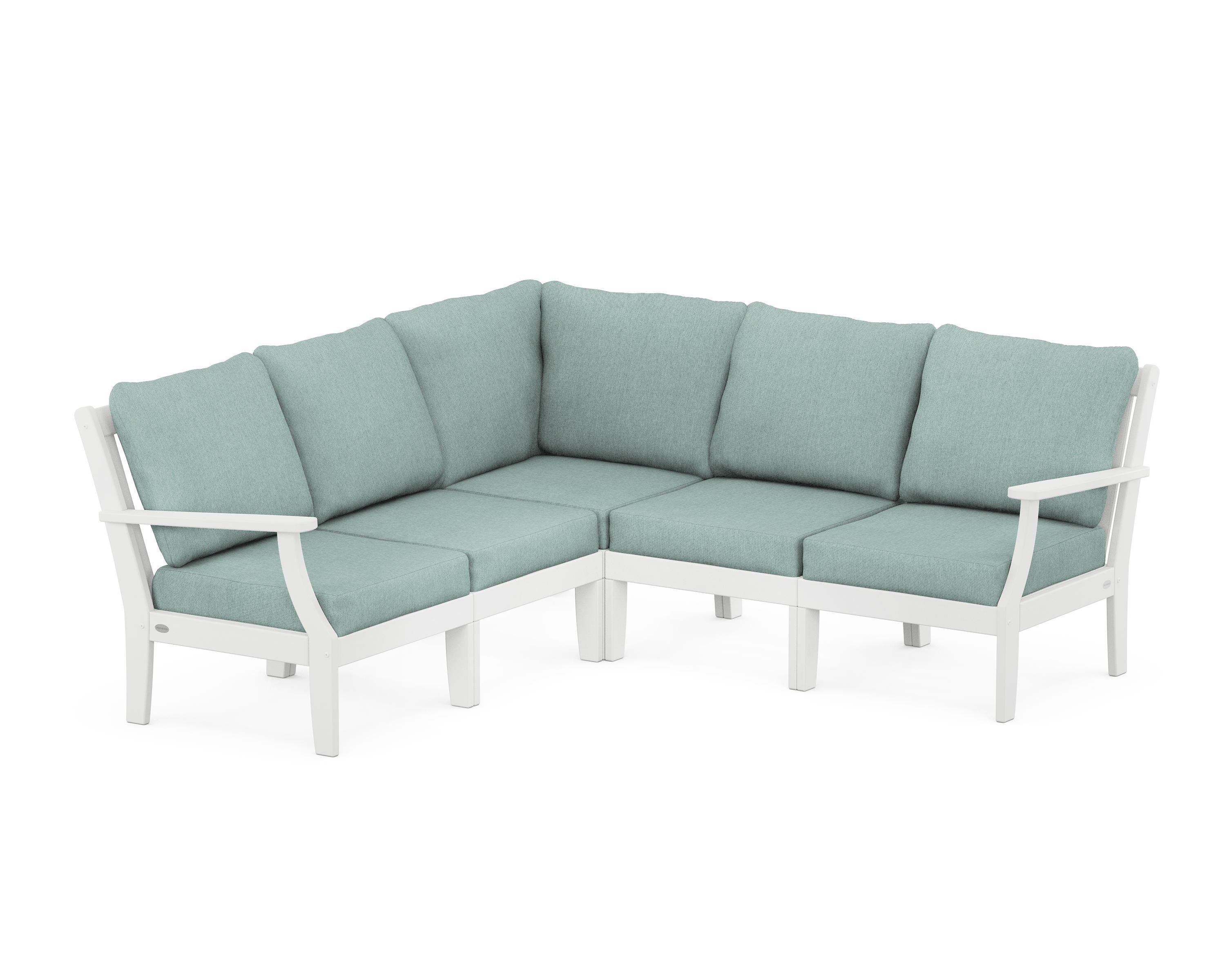 POLYWOOD® Braxton Modular 5-Piece Deep Seating Set in White / Glacier Spa