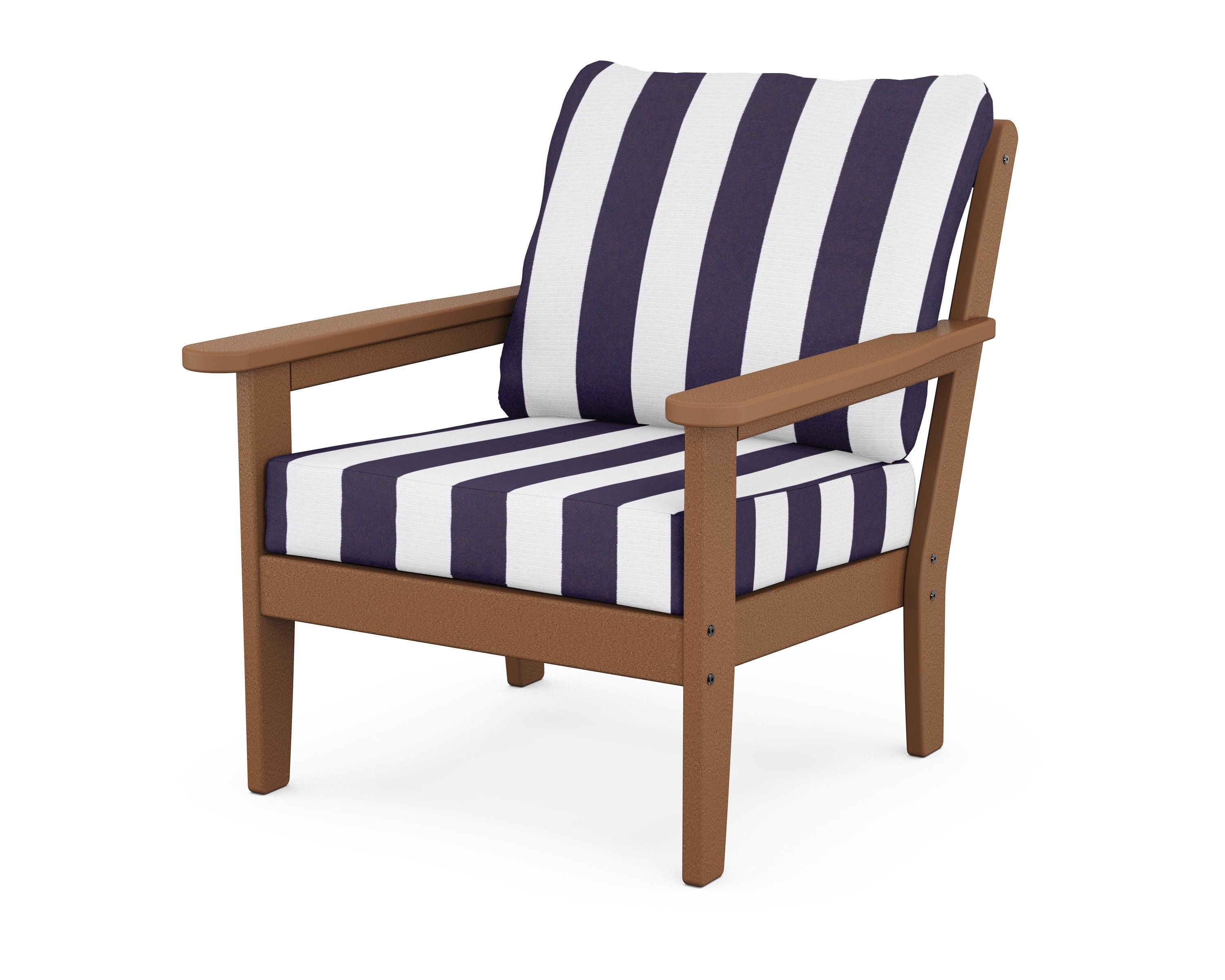 Country Living Cottage Deep Seating Chair in Teak / Cabana Stripe Navy