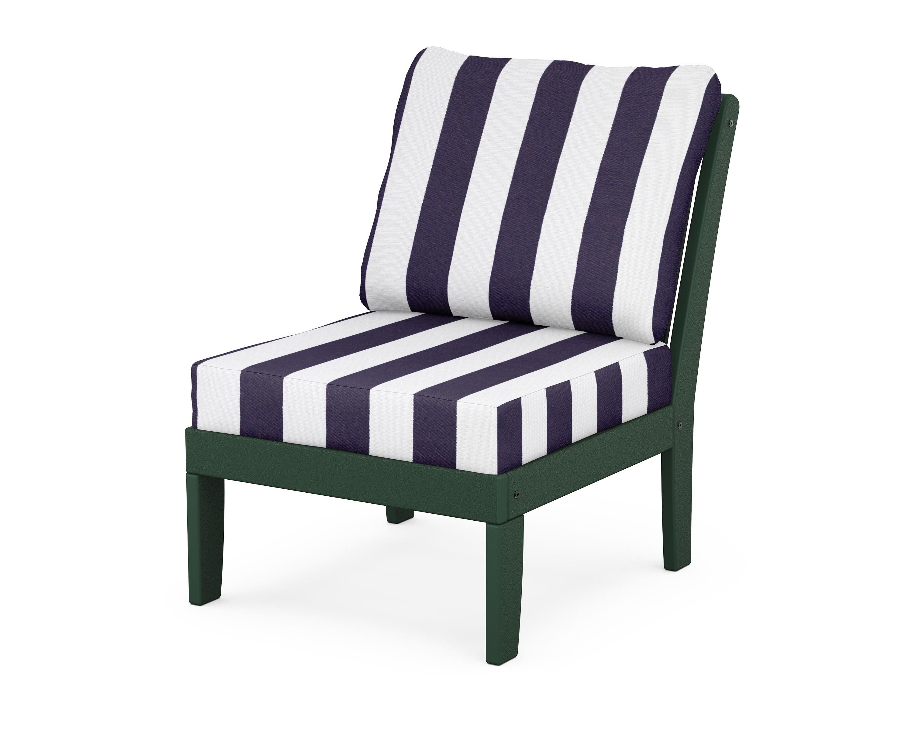 POLYWOOD® Braxton Modular Armless Chair in Green / Cabana Stripe Navy