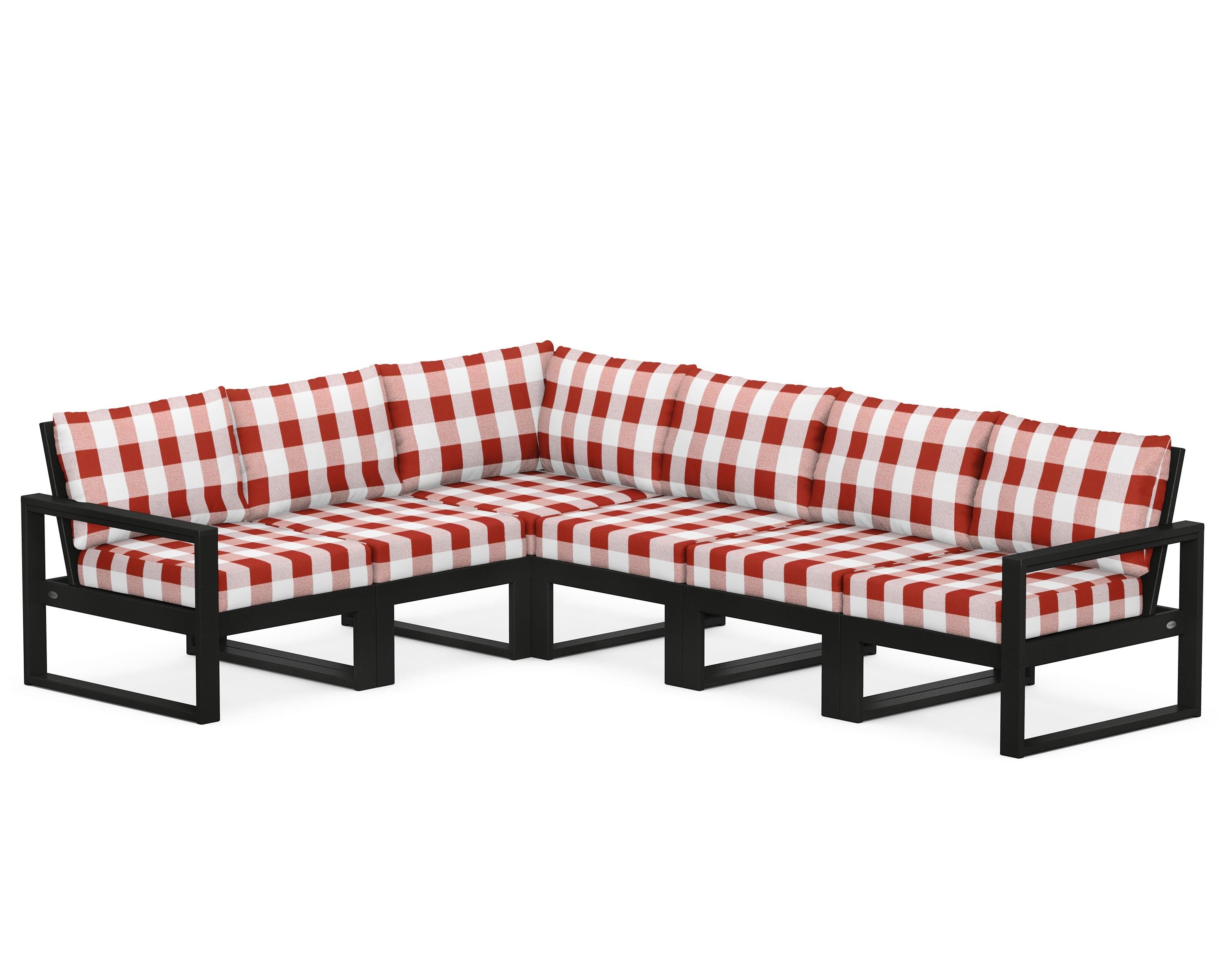 POLYWOOD® EDGE 6-Piece Modular Deep Seating Set in Black / Buffalo Plaid Crimson
