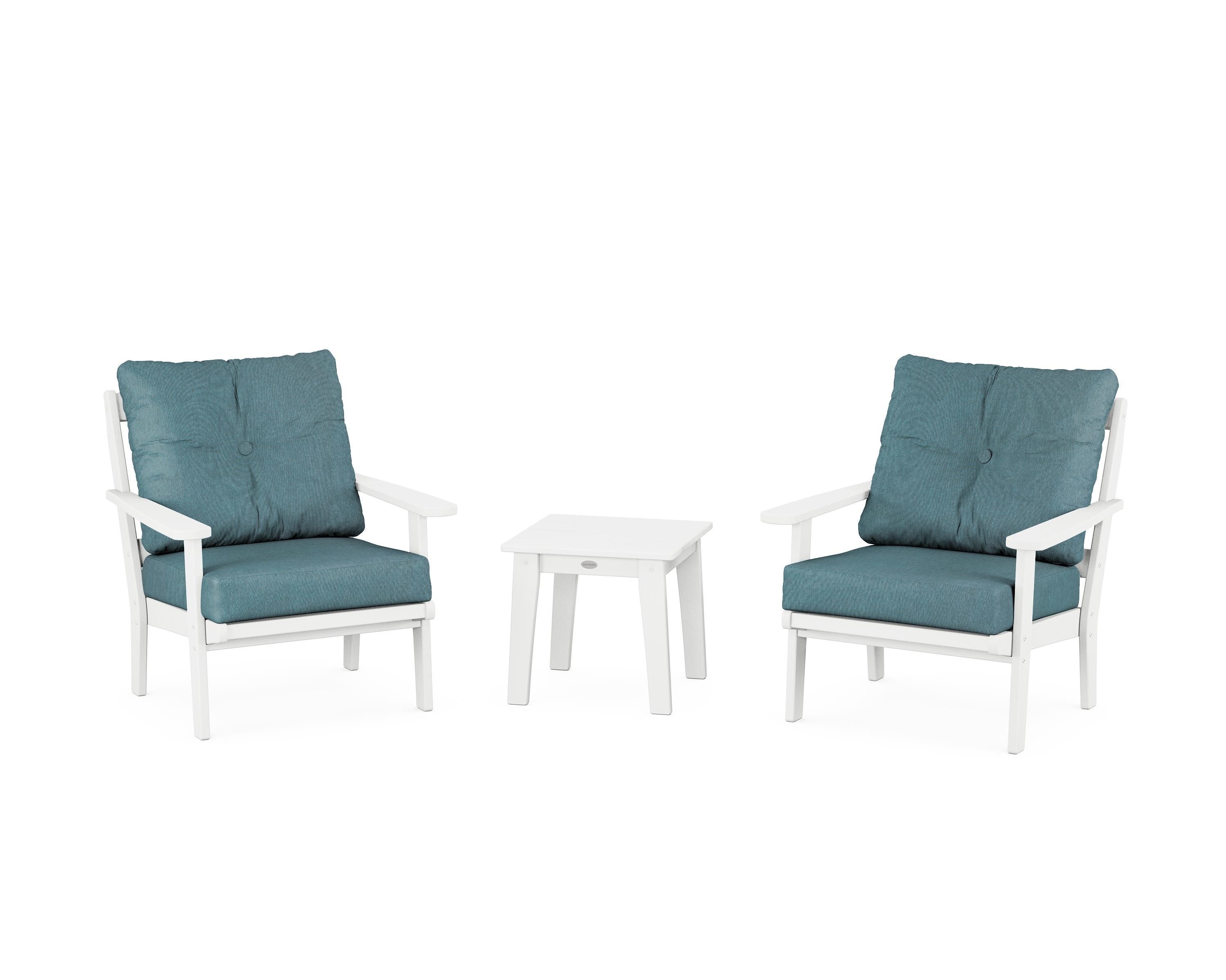 POLYWOOD® Mission 3-Piece Deep Seating Set in White / Ocean Teal