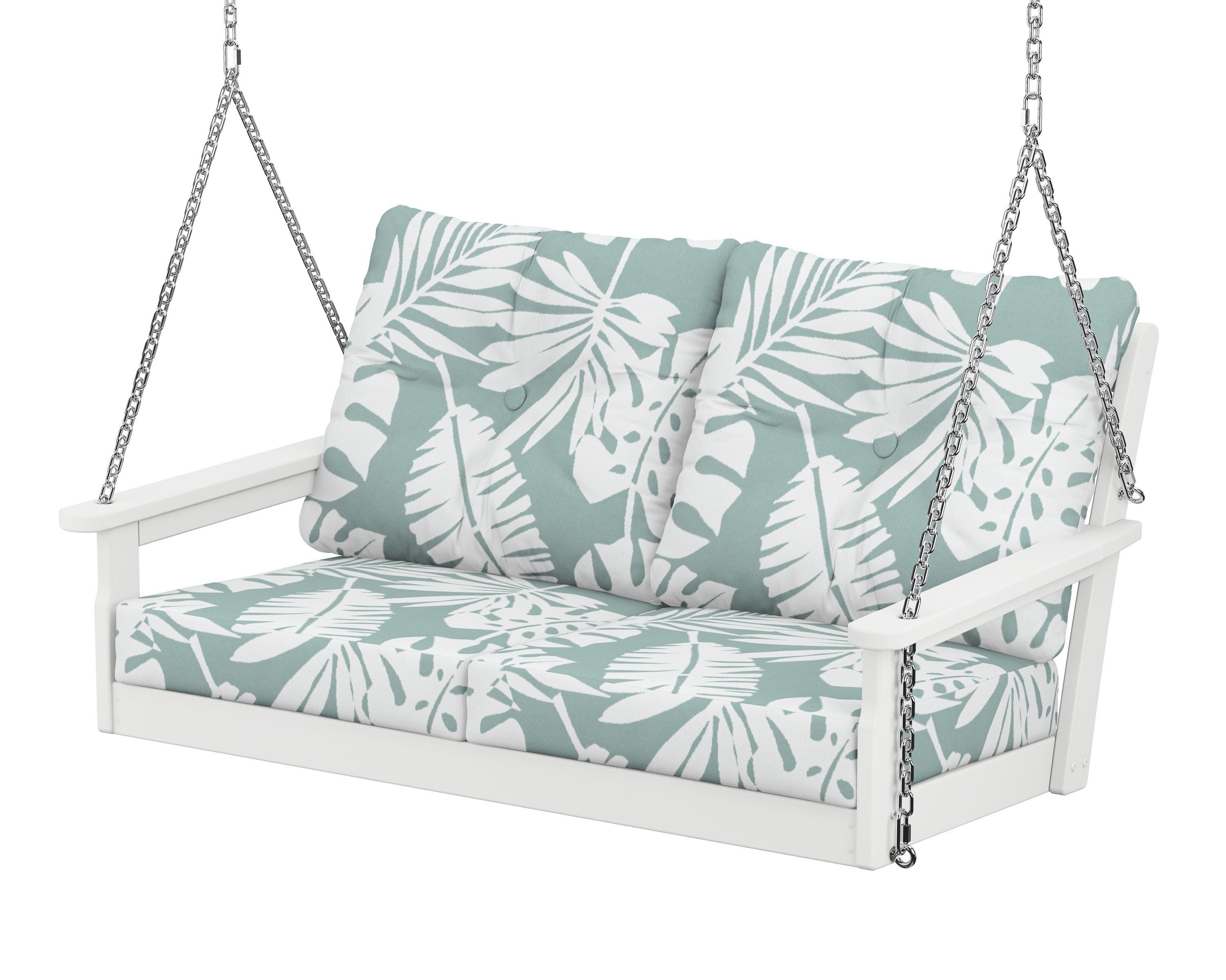 POLYWOOD® Vineyard Deep Seating Swing in White / Leaf Glacier Spa