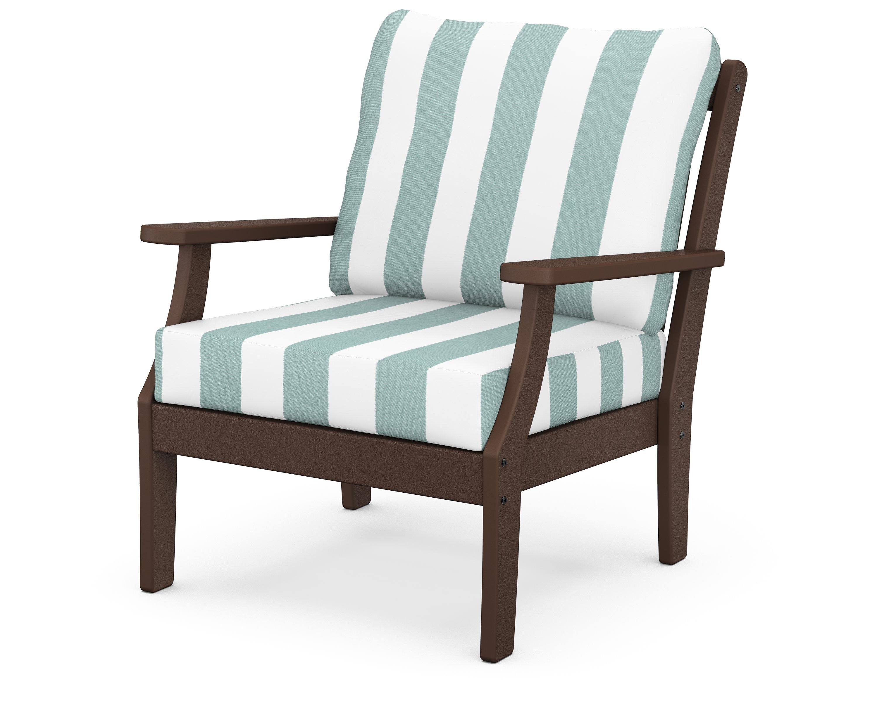 POLYWOOD® Braxton Deep Seating Chair in Mahogany / Cabana Stripe Glacier Spa