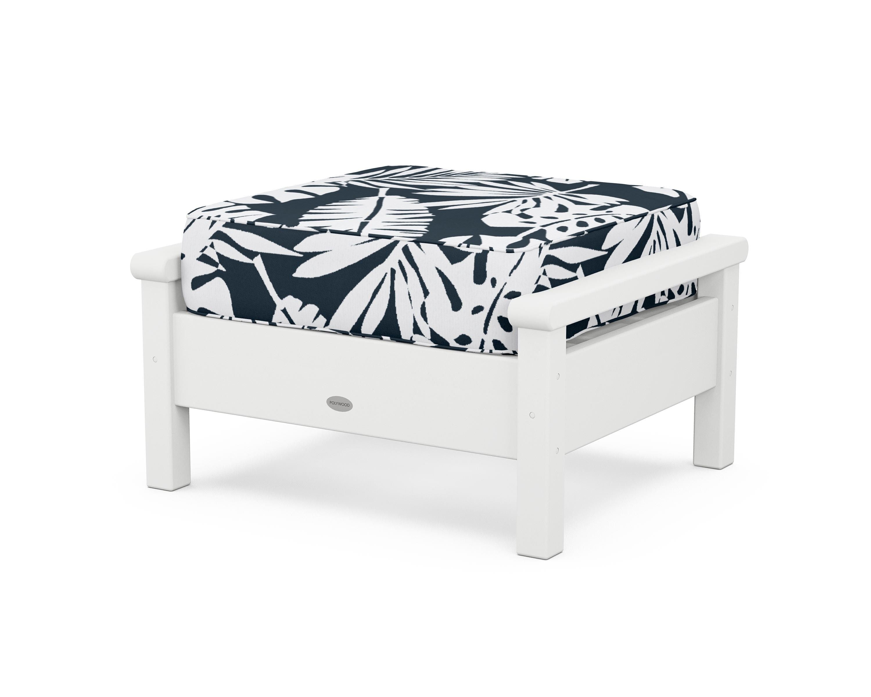POLYWOOD® Harbour Deep Seating Ottoman in White / Leaf Marine Indigo