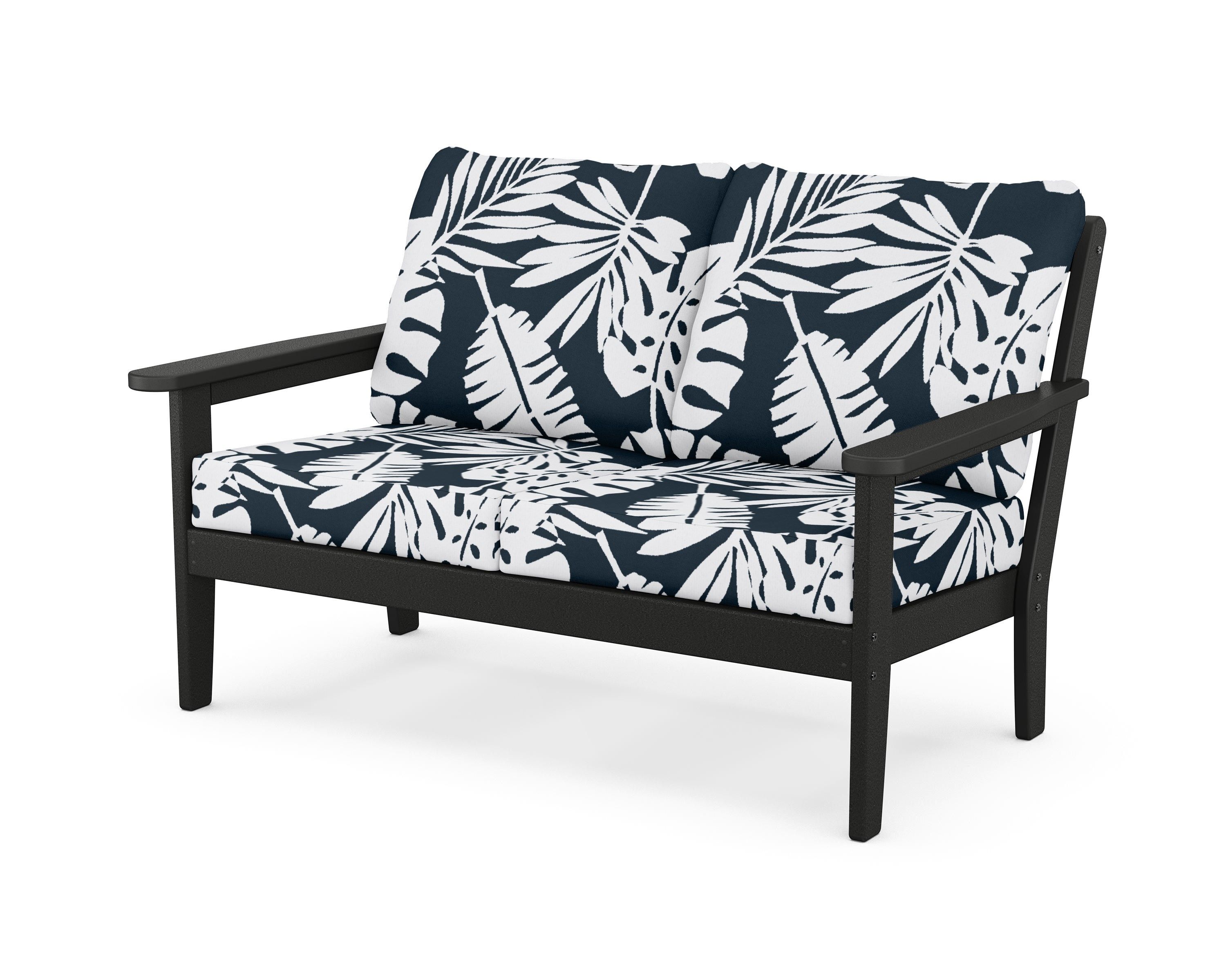 Country Living Cottage Deep Seating Loveseat in Black / Leaf Marine Indigo