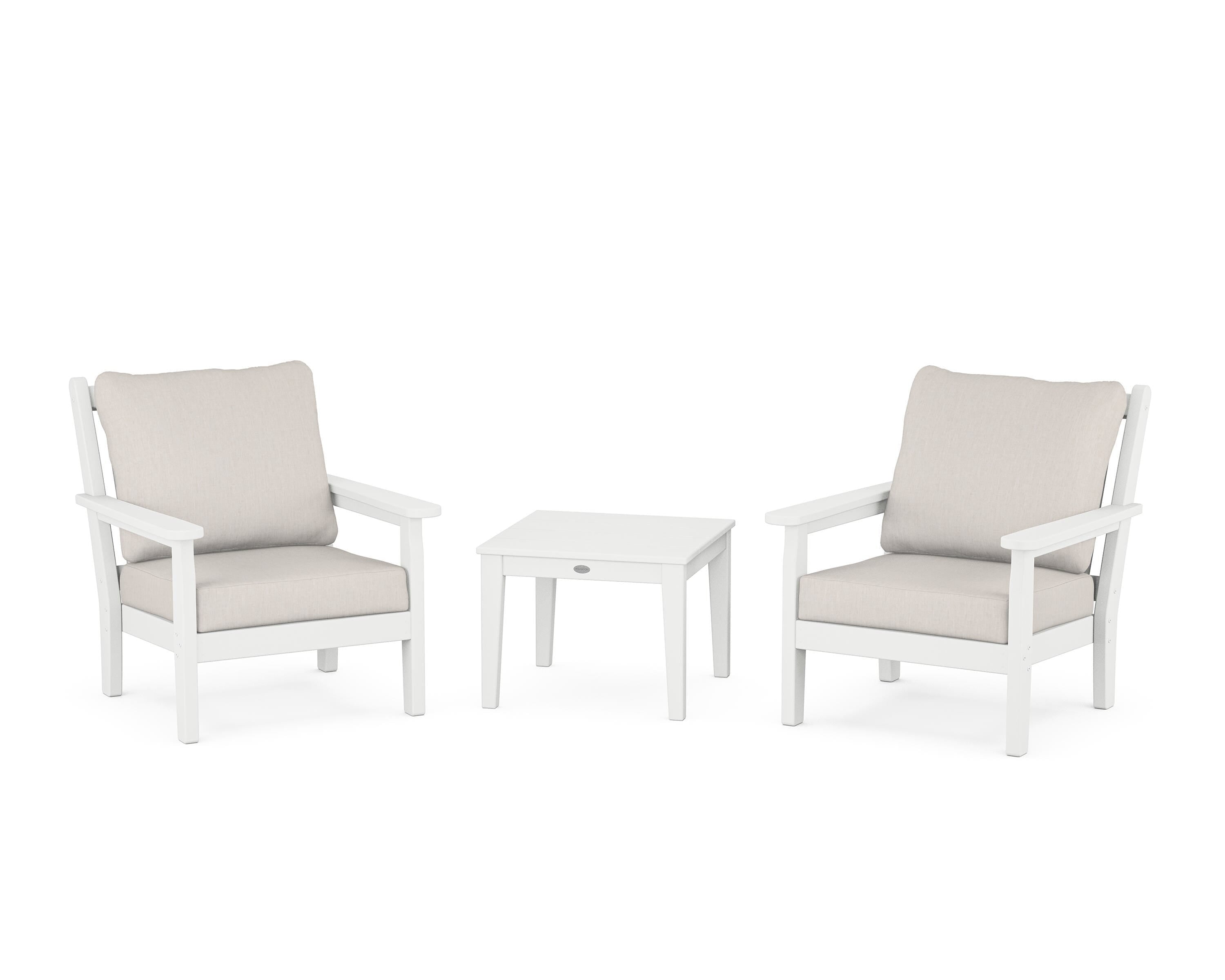 POLYWOOD® Chippendale 3-Piece Deep Seating Set in White / Cast Ash