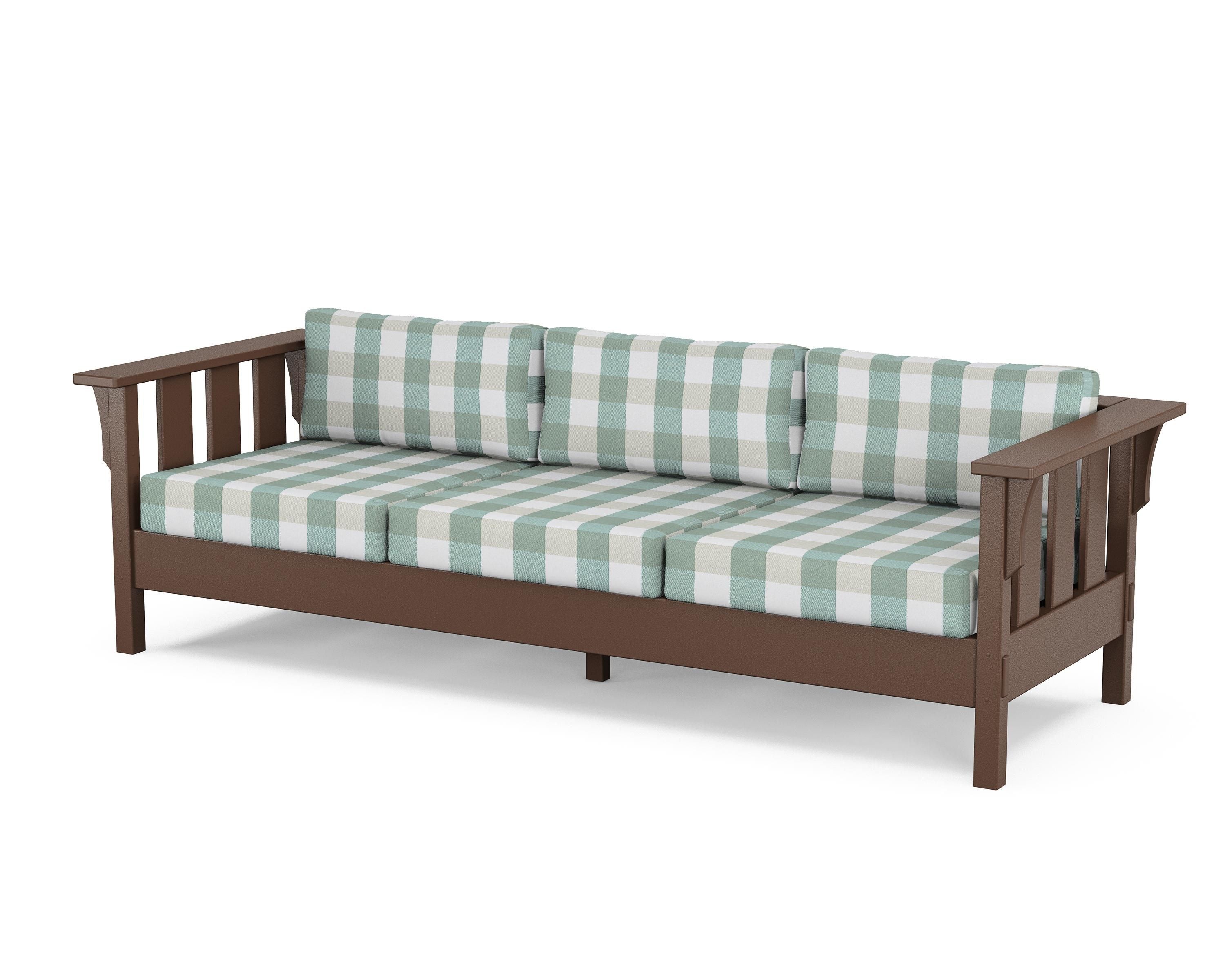 Martha Stewart by POLYWOOD® Acadia Deep Seating Sofa in Mahogany / Buffalo Plaid Glacier Spa