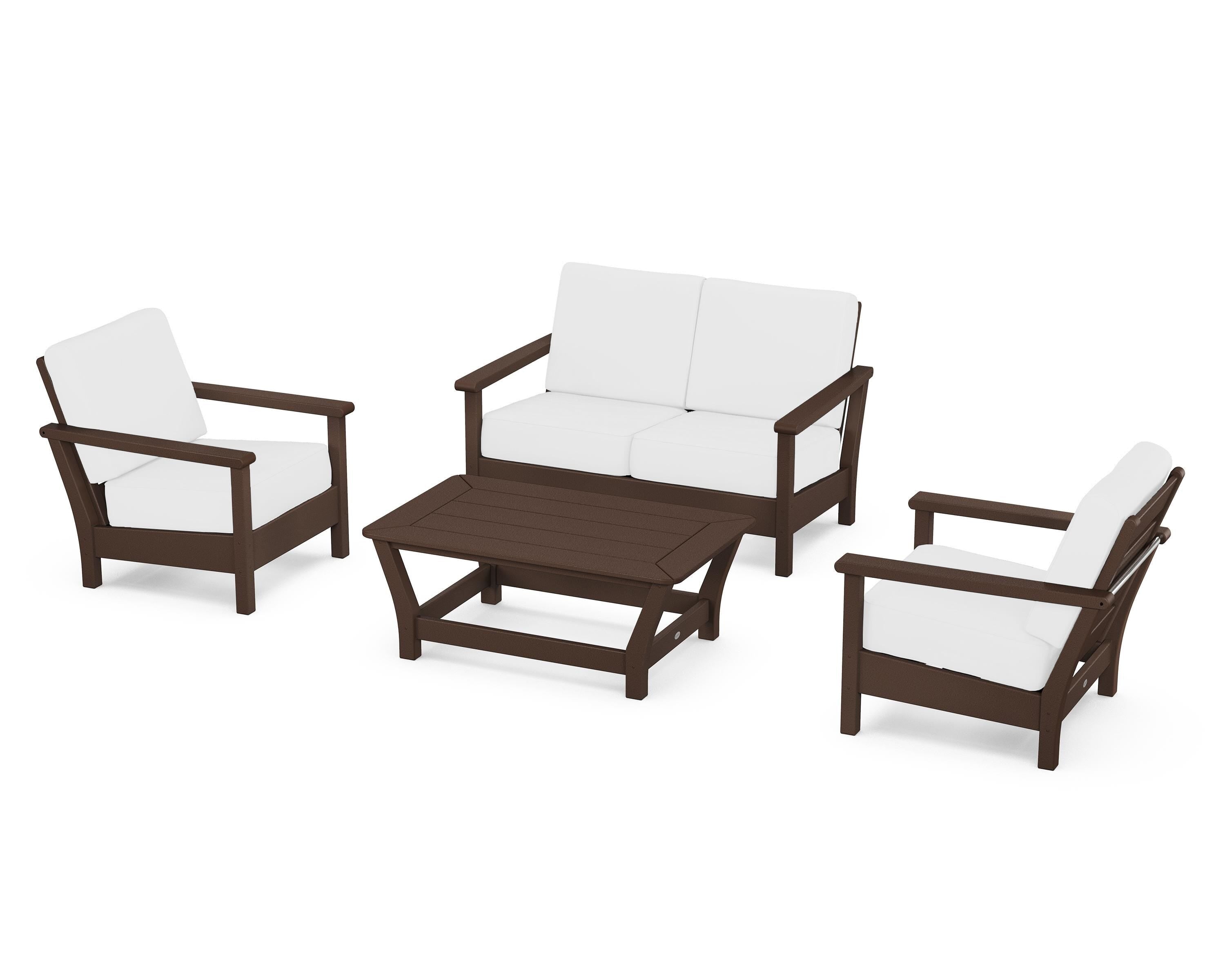 POLYWOOD® Harbour 4-Piece Deep Seating Set in Mahogany / Natural