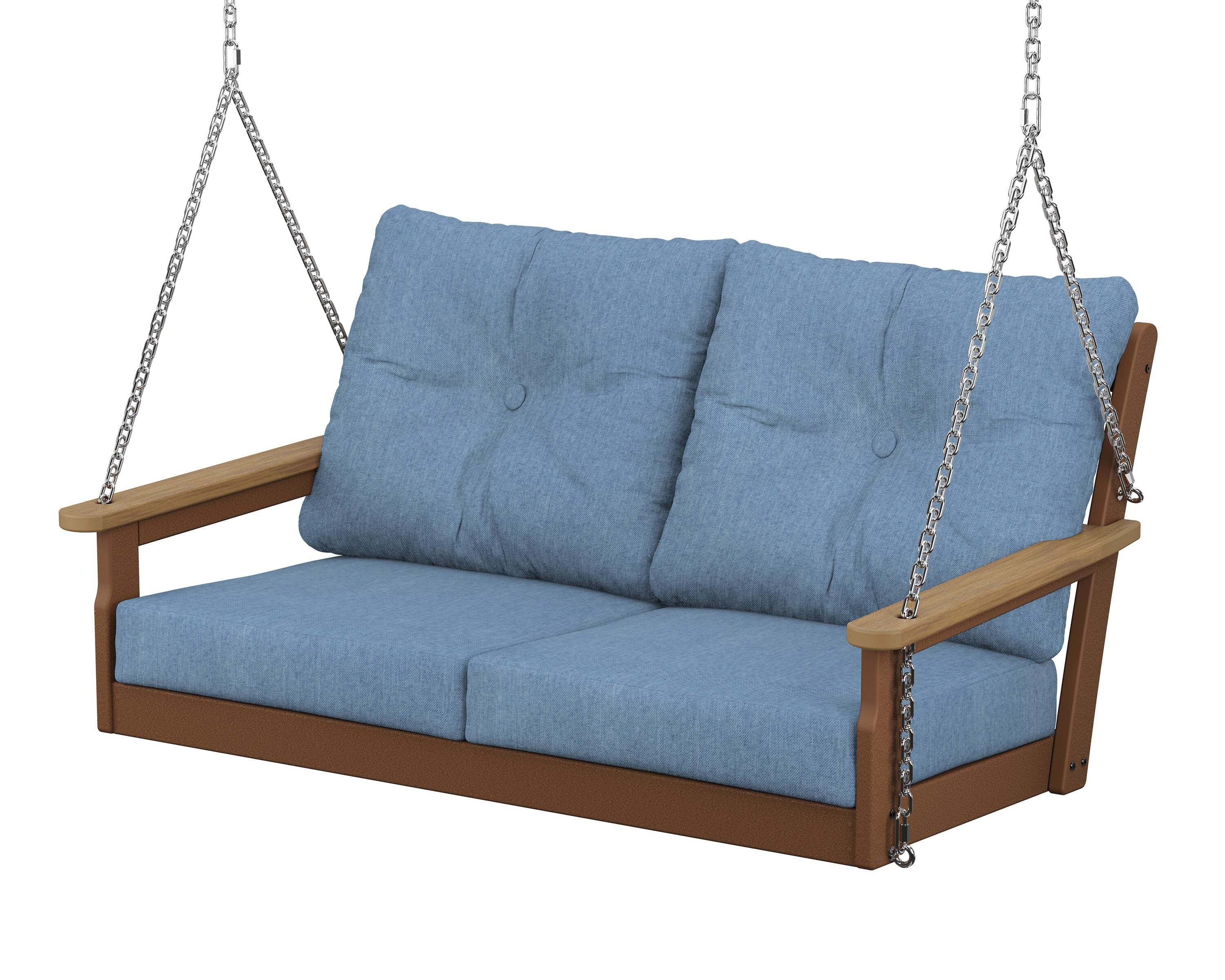POLYWOOD® Vineyard Deep Seating Swing in Teak / Natural / Sky Blue
