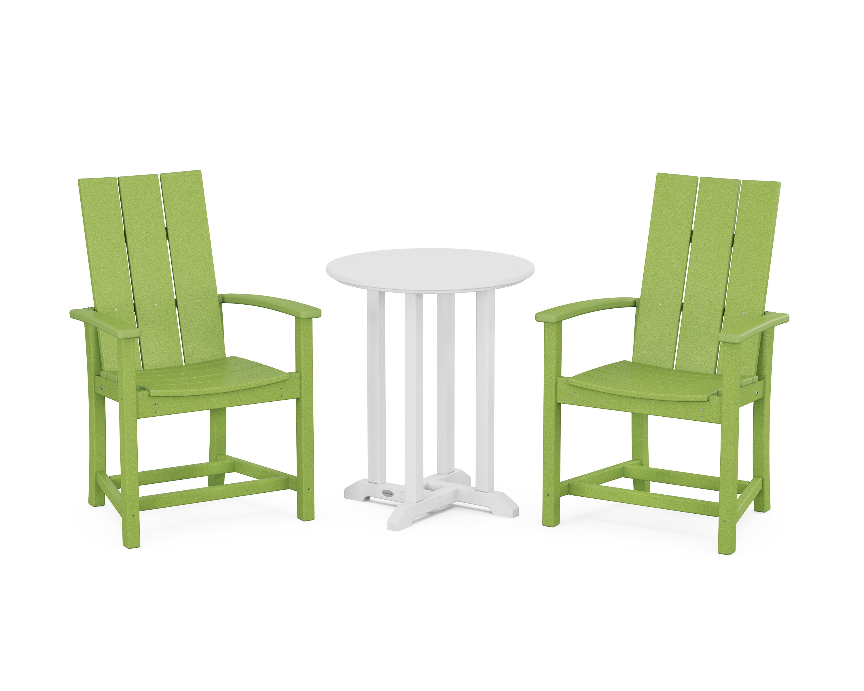 POLYWOOD® Modern Adirondack 3-Piece Round Farmhouse Bistro Dining Set in Lime / White