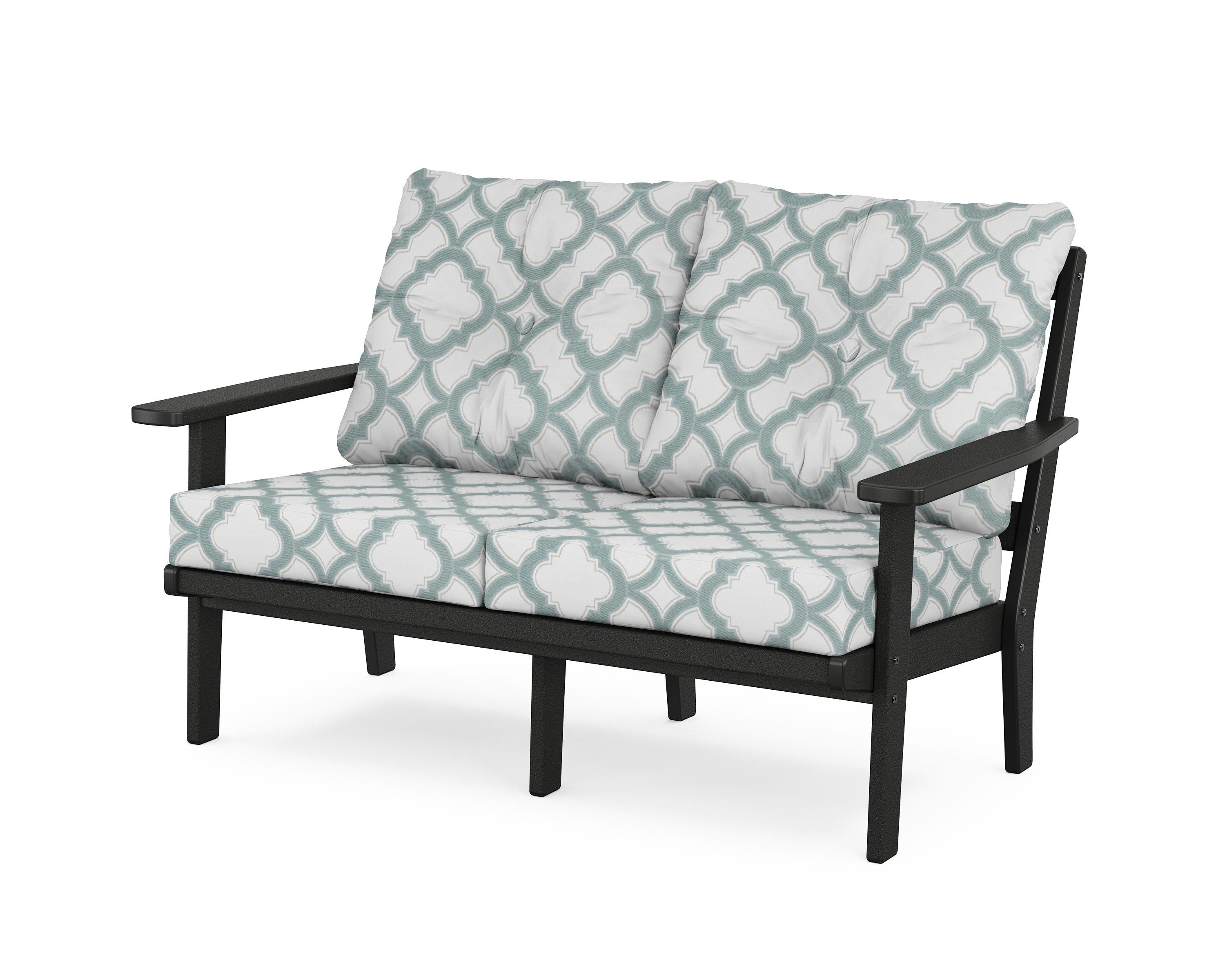POLYWOOD® Prairie Deep Seating Loveseat in Black / Trellis Glacier Spa