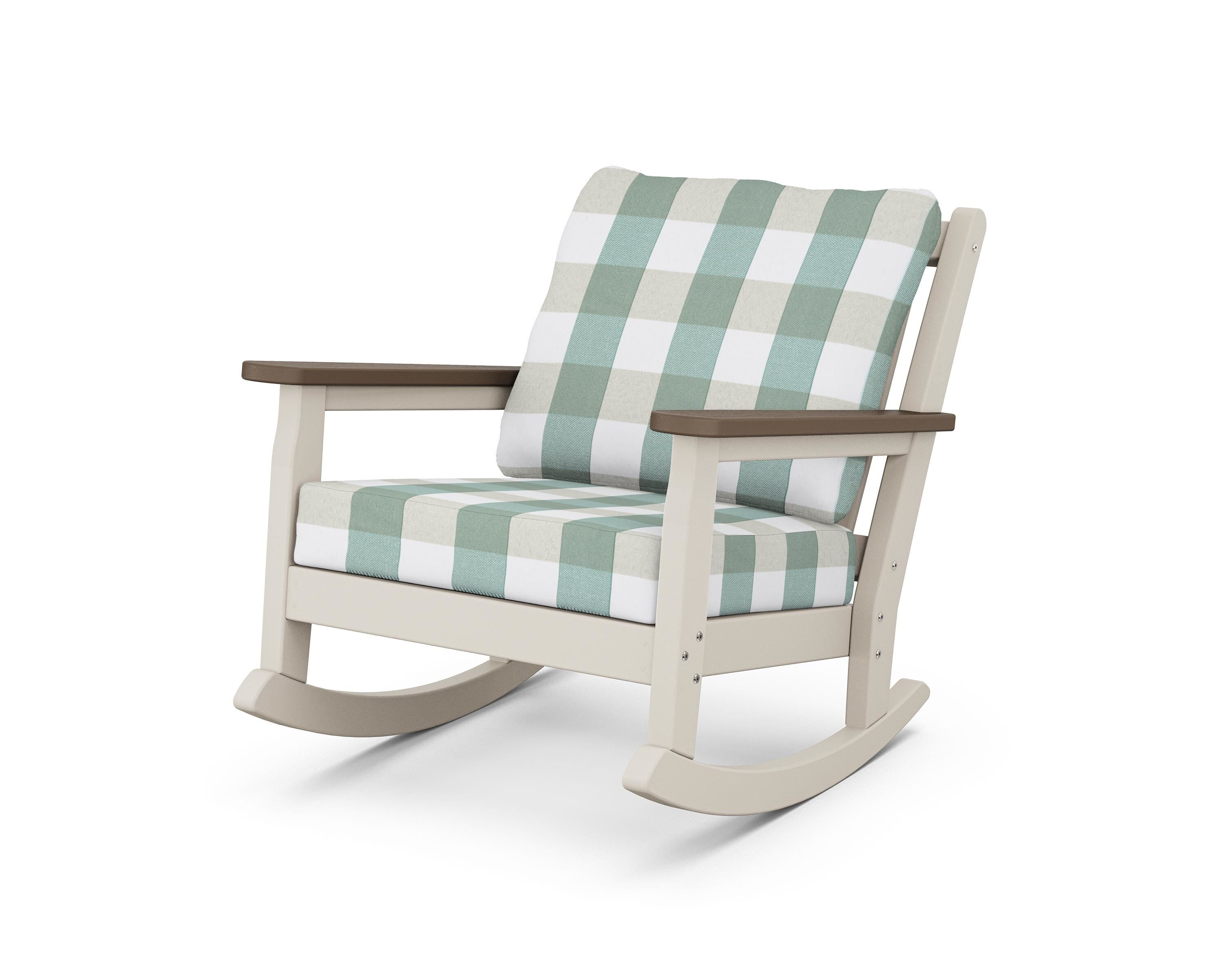 POLYWOOD® Chippendale Deep Seating Rocking Chair in Sand / Kona / Buffalo Plaid Glacier Spa