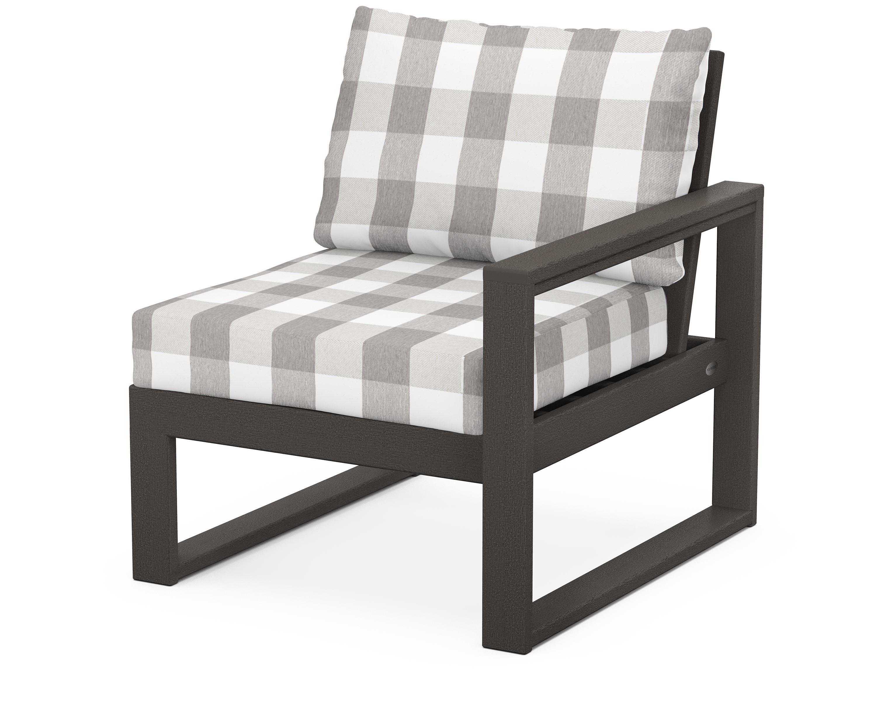 POLYWOOD® EDGE Modular Right Arm Chair in Vintage Coffee / Buffalo Plaid Grey Mist