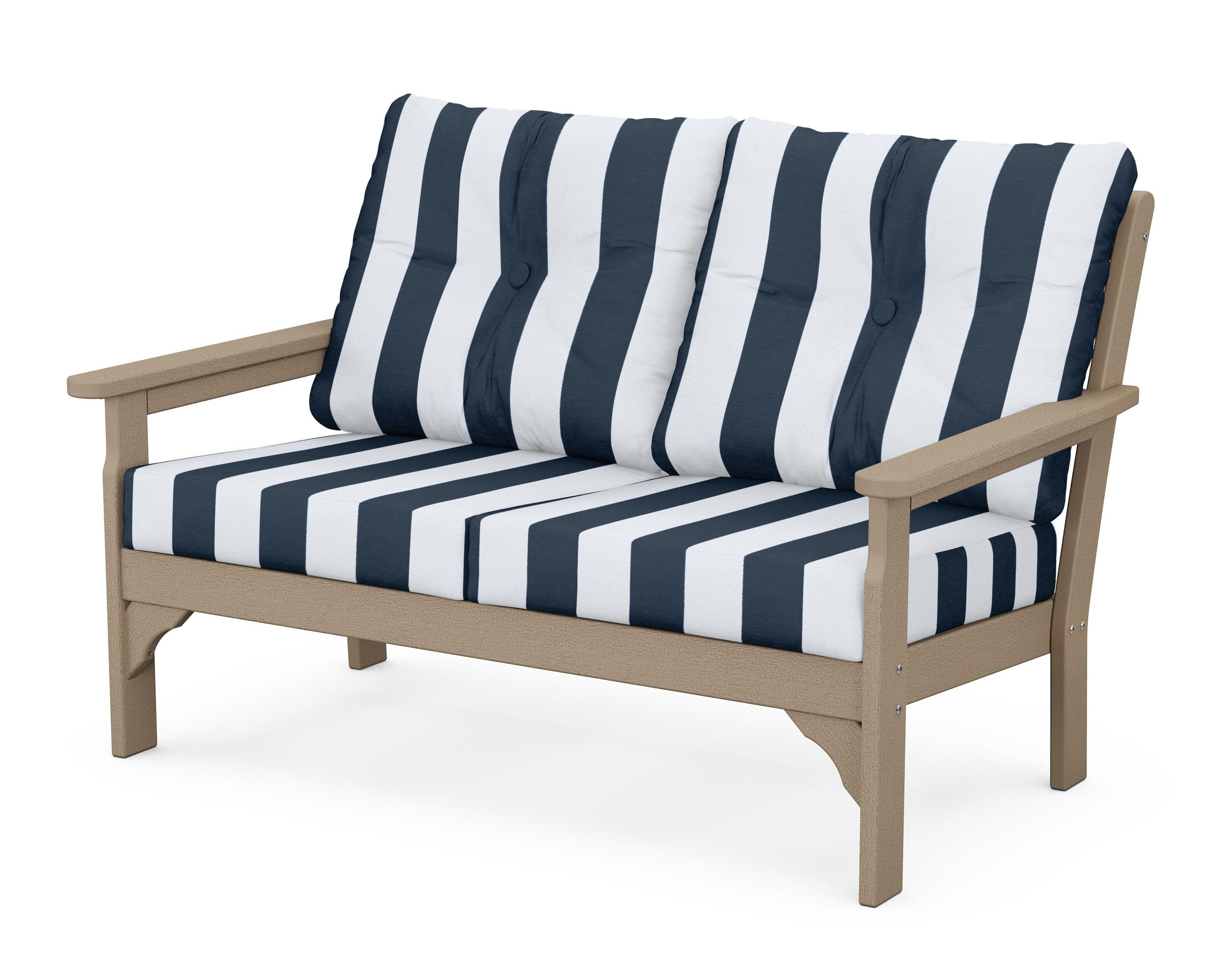 POLYWOOD® Vineyard Deep Seating Loveseat in Vintage Sahara / Cabana Stripe Marine Indigo