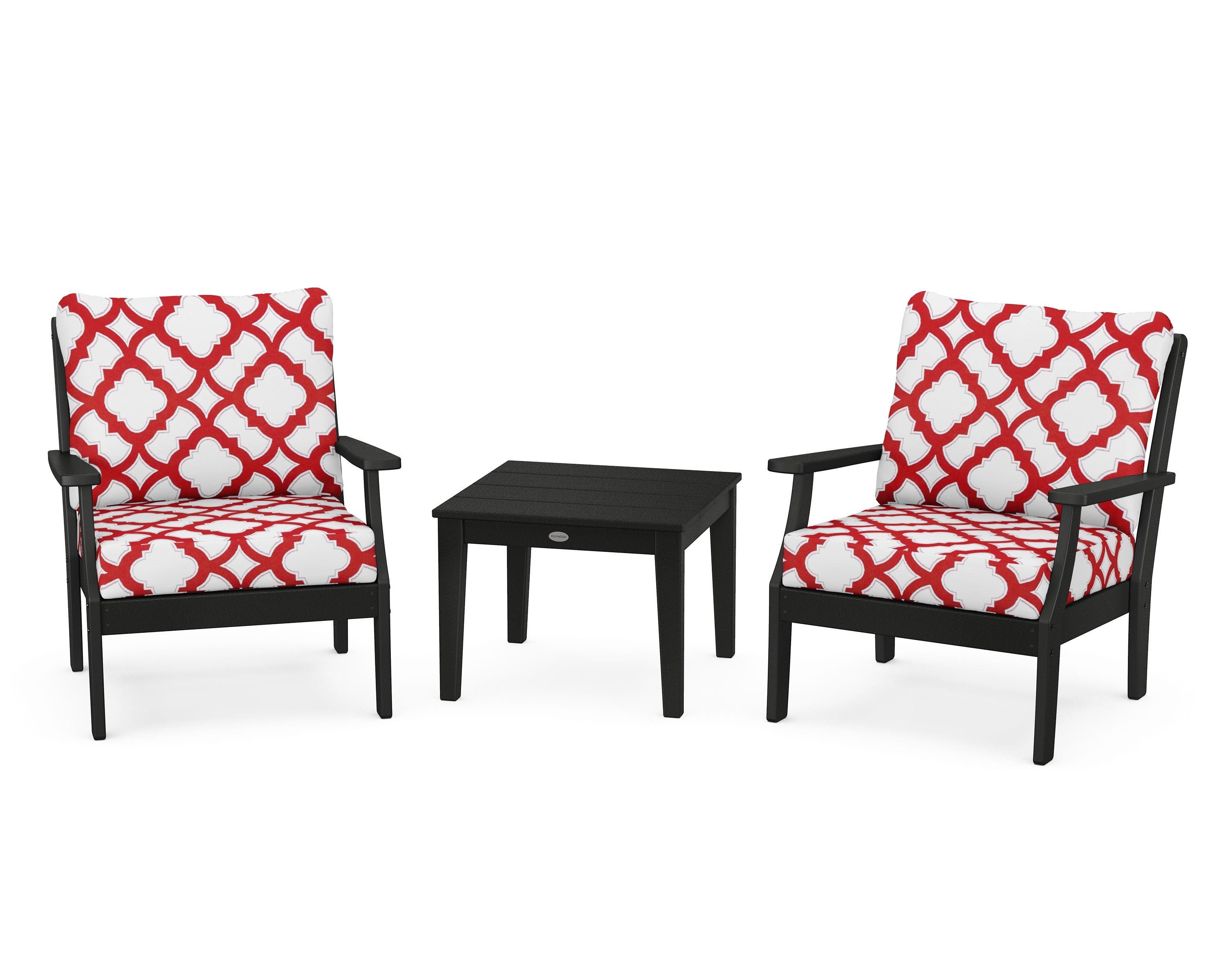 POLYWOOD® Braxton 3-Piece Deep Seating Set in Black / Trellis Crimson