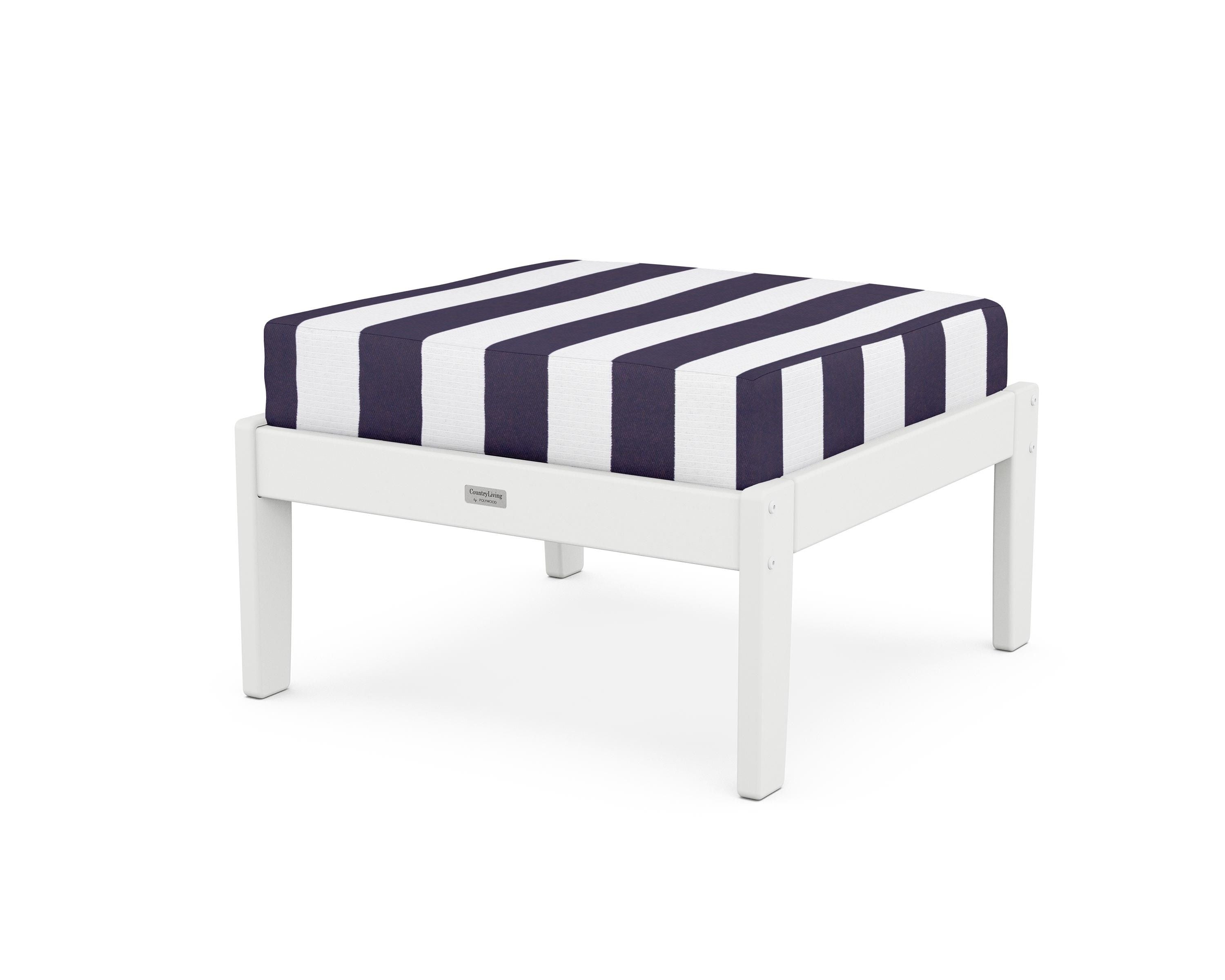 Country Living Cottage Deep Seating Ottoman in White / Cabana Stripe Navy