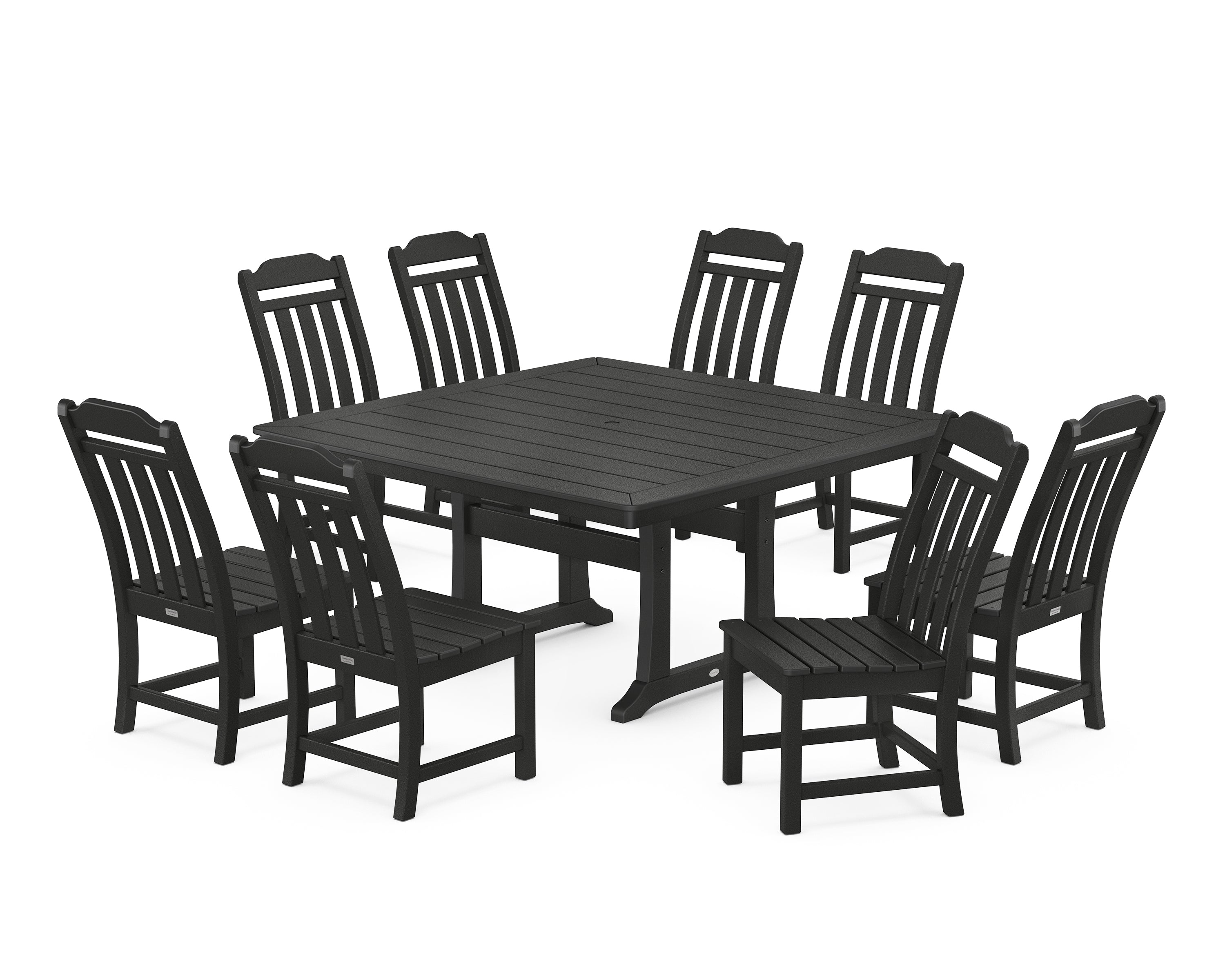 Country Living Cottage 9-Piece Square Side Chair Dining Set with Trestle Legs in Black