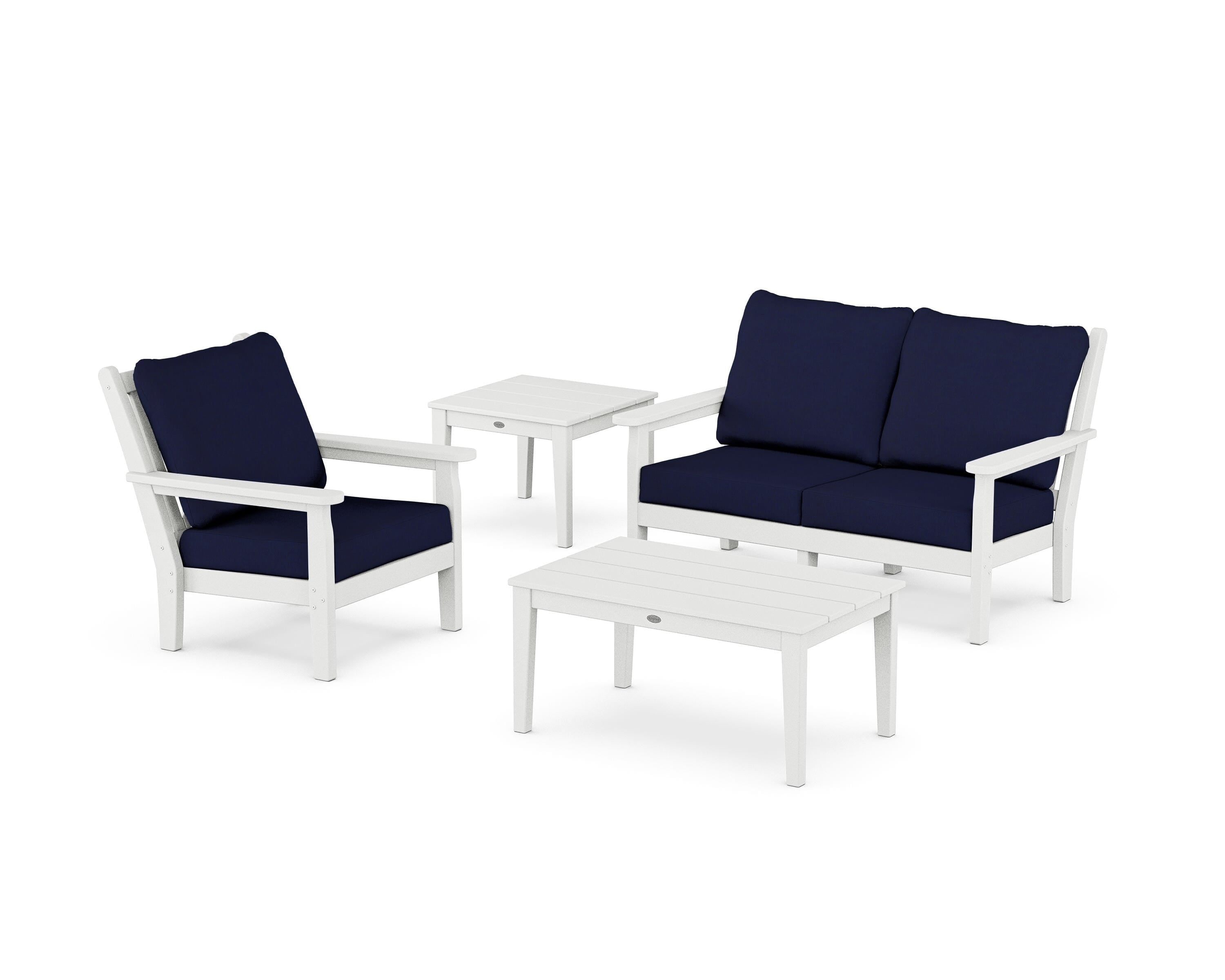 POLYWOOD® Chippendale 4-Piece Deep Seating Set in White / Navy