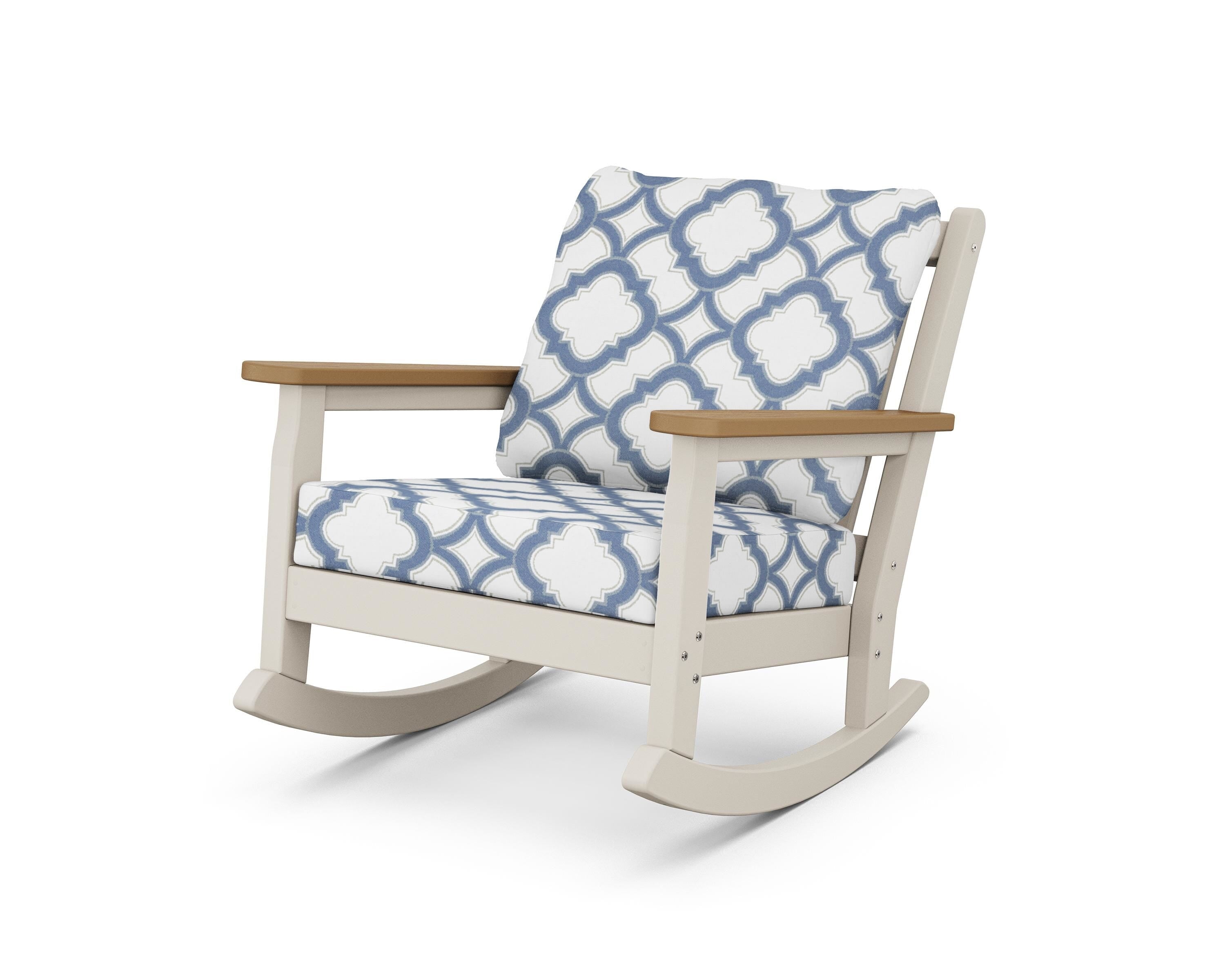 POLYWOOD® Chippendale Deep Seating Rocking Chair in Sand / Natural / Trellis Sky Blue