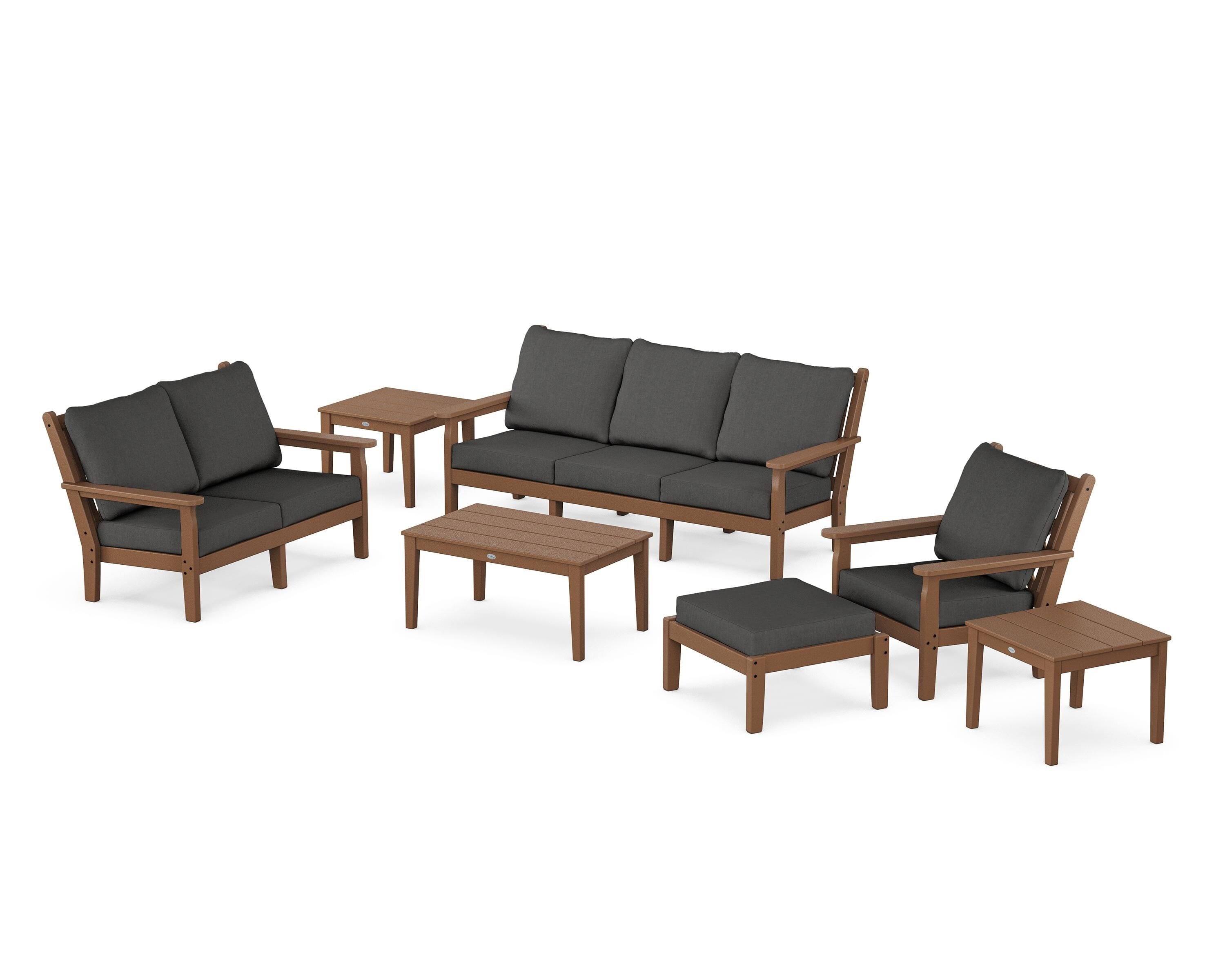 POLYWOOD® Chippendale 7-Piece Deep Seating Set in Teak / Spectrum Carbon