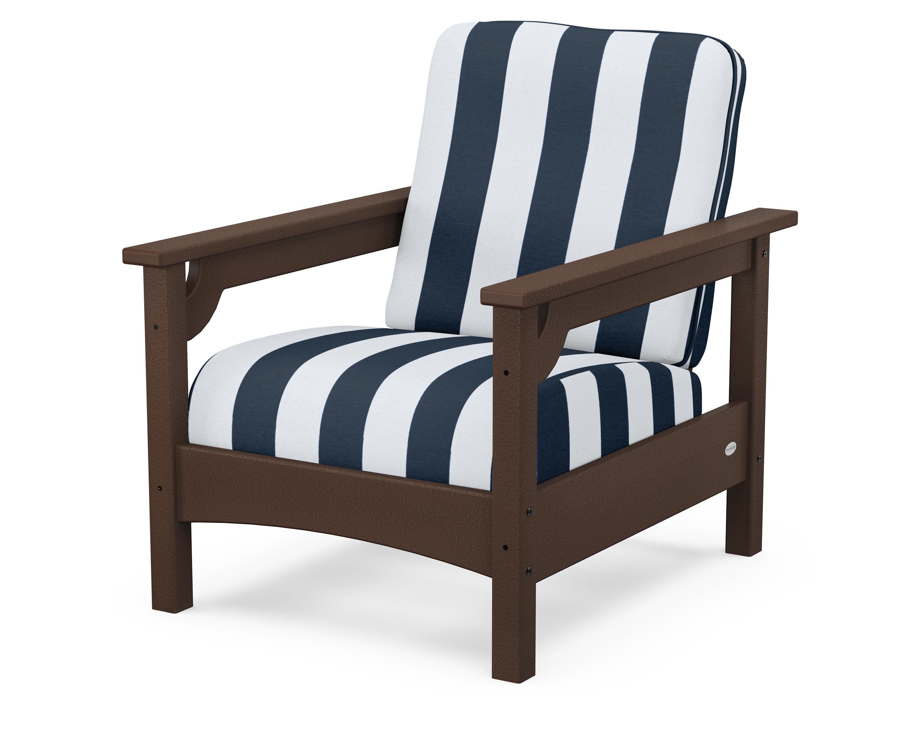 POLYWOOD® Club Chair in Mahogany / Cabana Stripe Marine Indigo