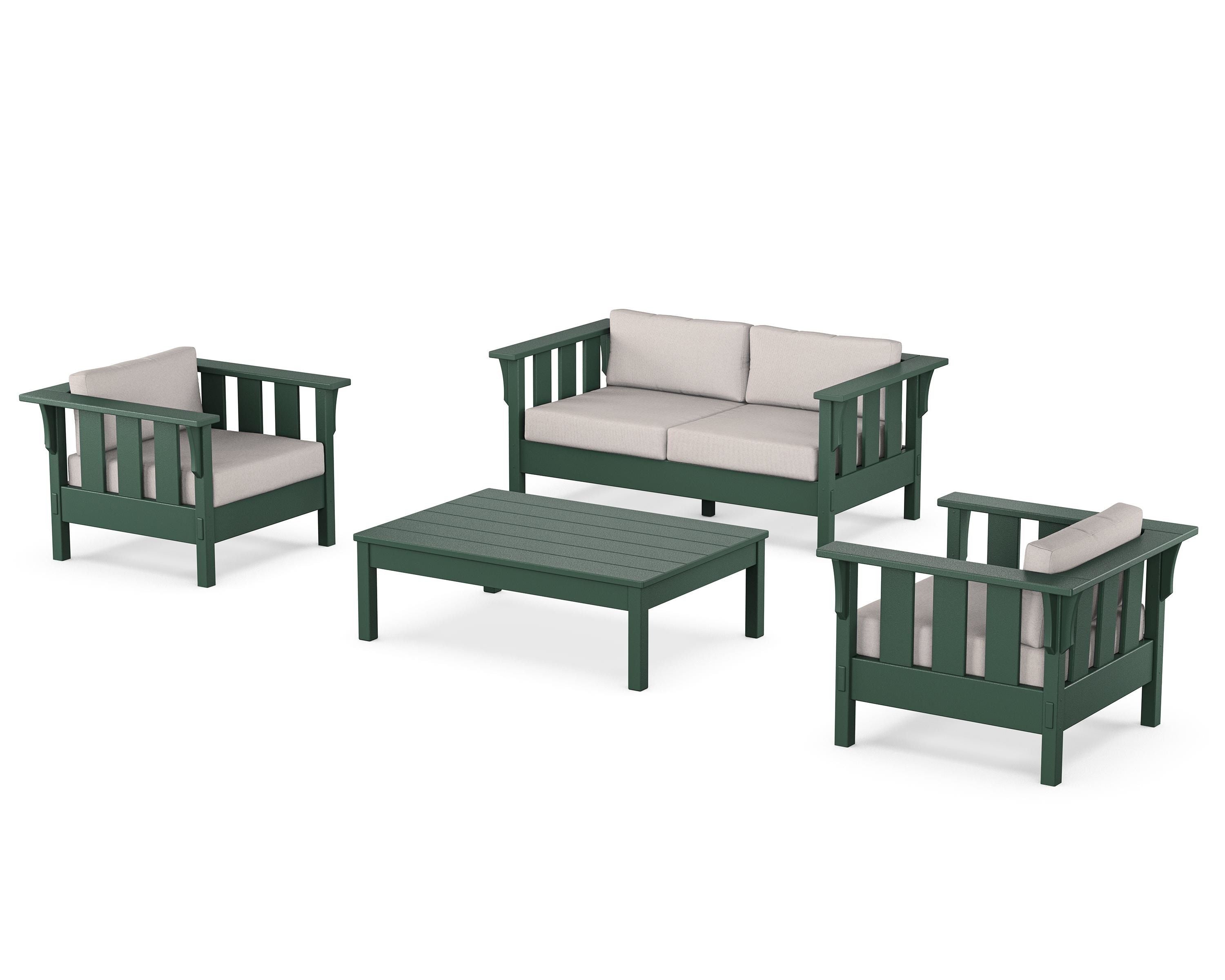 Martha Stewart by POLYWOOD® Acadia 4-Piece Deep Seating Set with Loveseat in Green / Dune Burlap