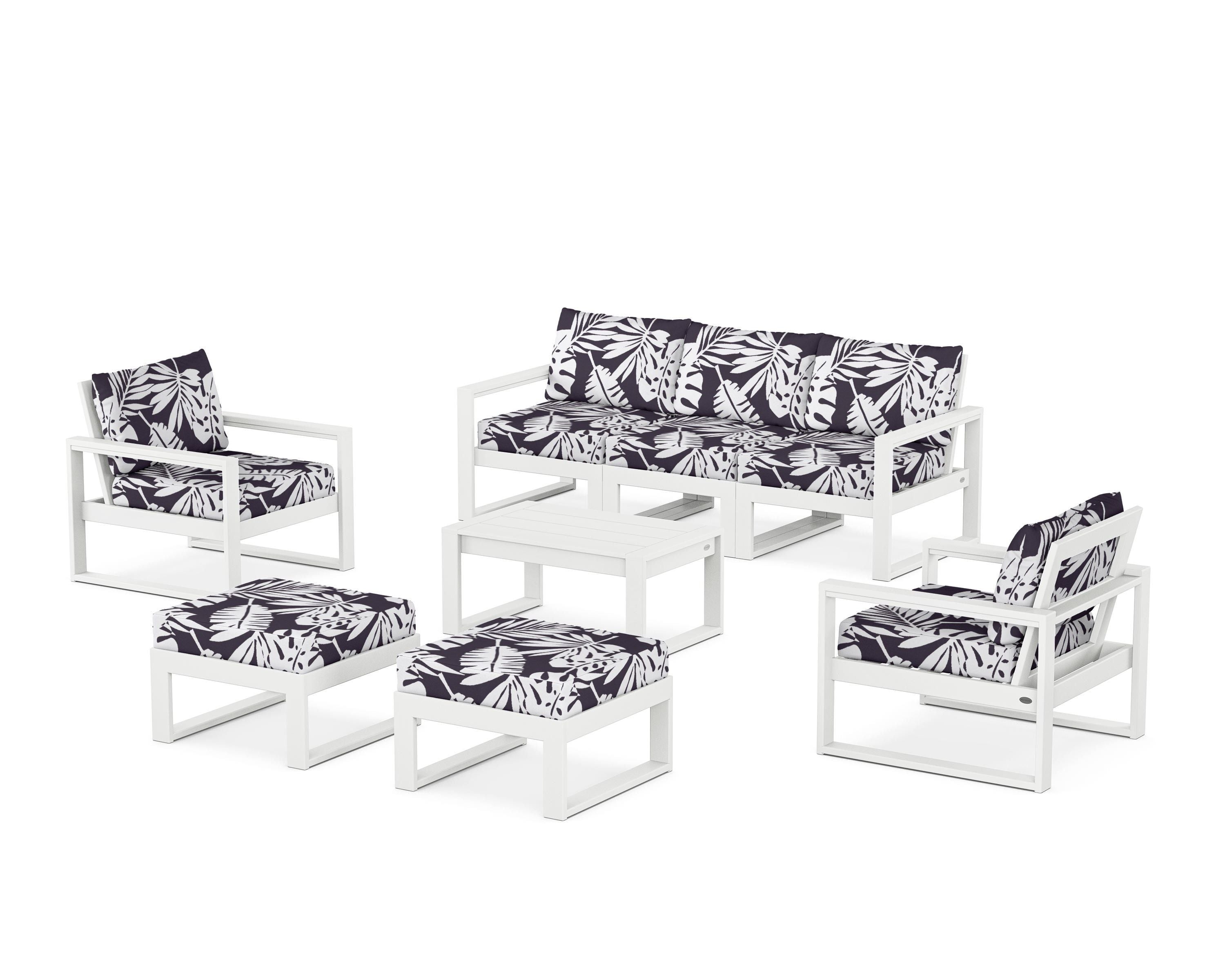 POLYWOOD® EDGE Sectional 8-Piece Lounge Sofa Set in White / Leaf Navy