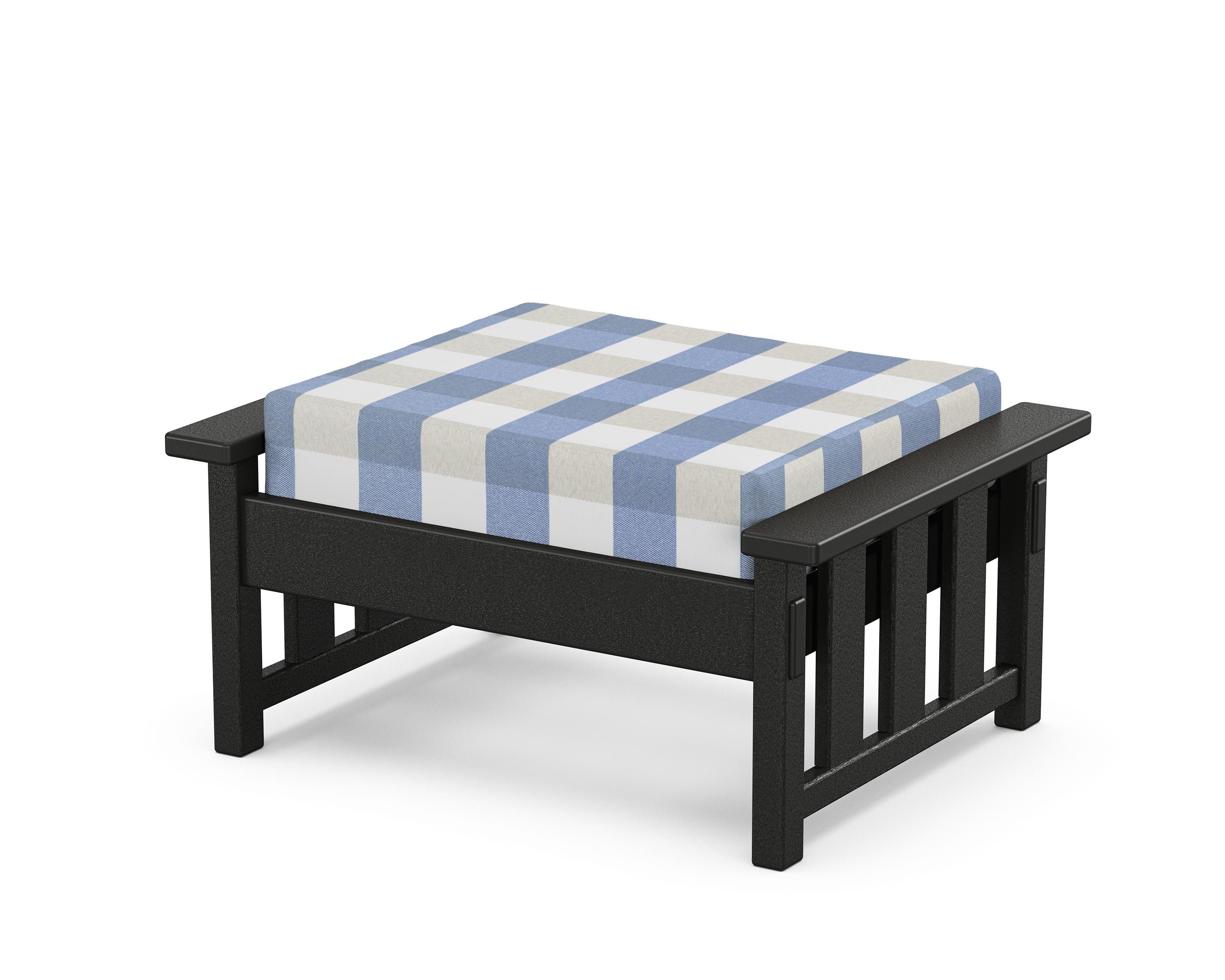 Martha Stewart by POLYWOOD® Acadia Deep Seating Ottoman in Black / Buffalo Plaid Sky Blue