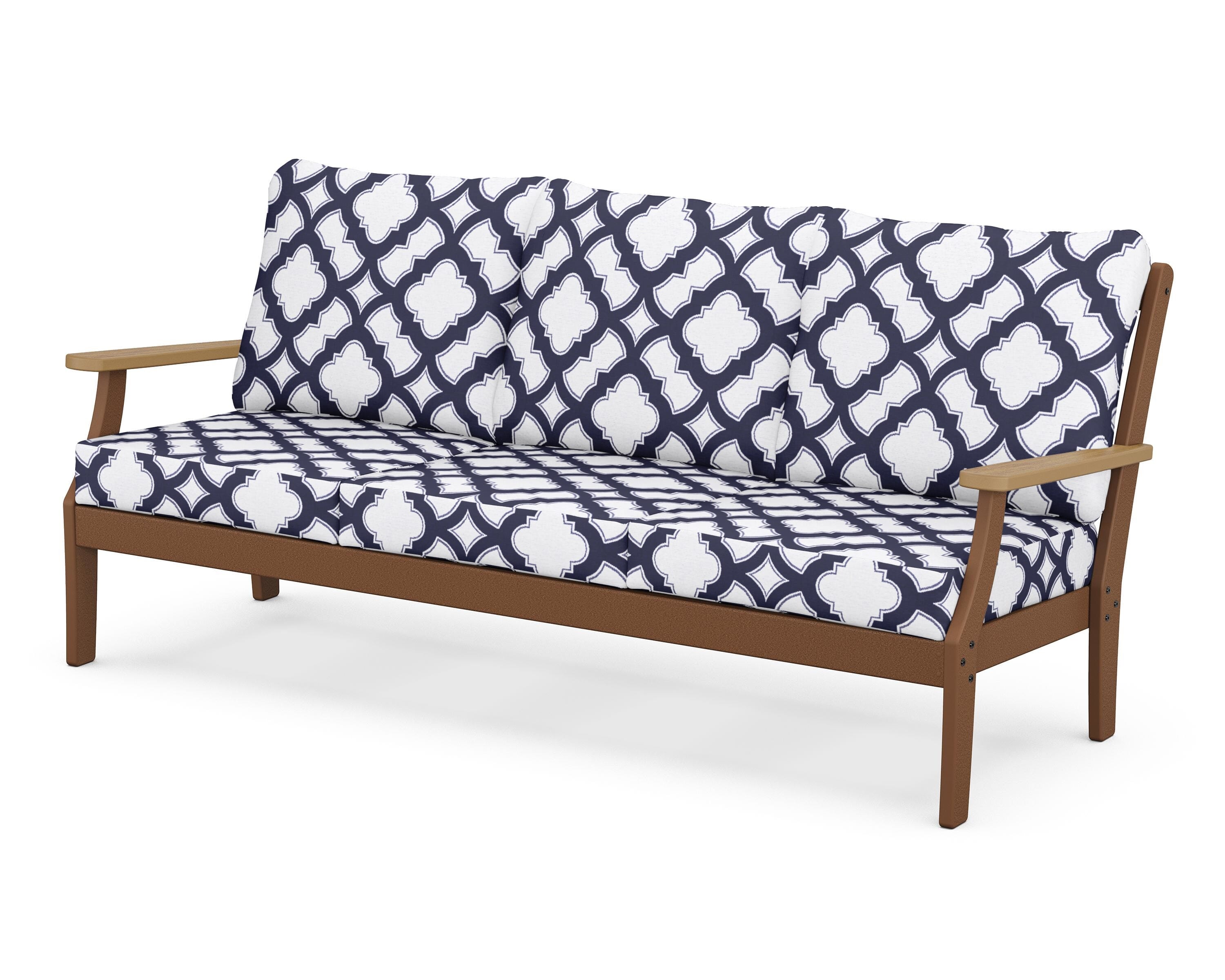 POLYWOOD® Braxton Deep Seating Sofa in Teak / Natural / Trellis Navy