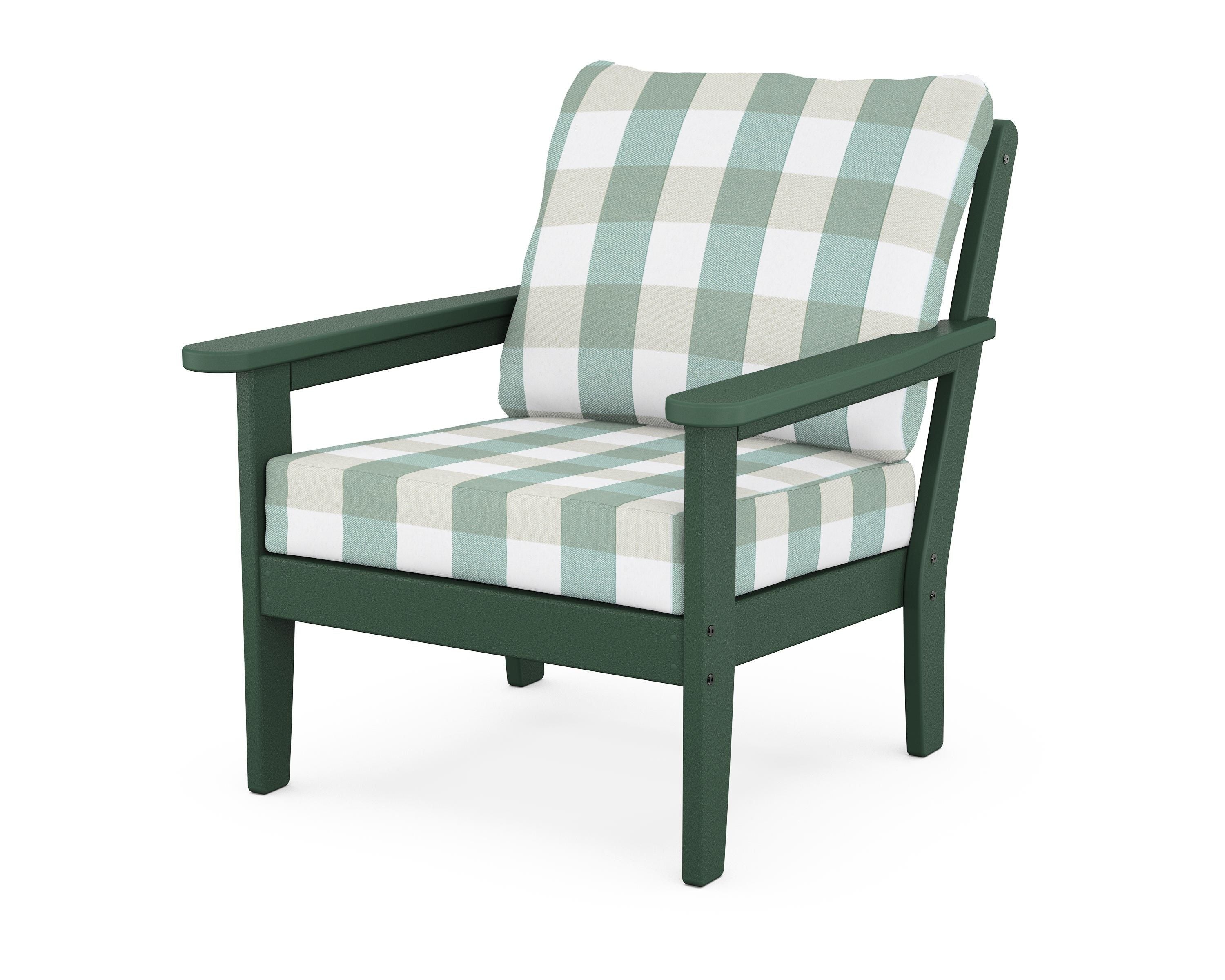 Country Living Cottage Deep Seating Chair in Green / Buffalo Plaid Glacier Spa