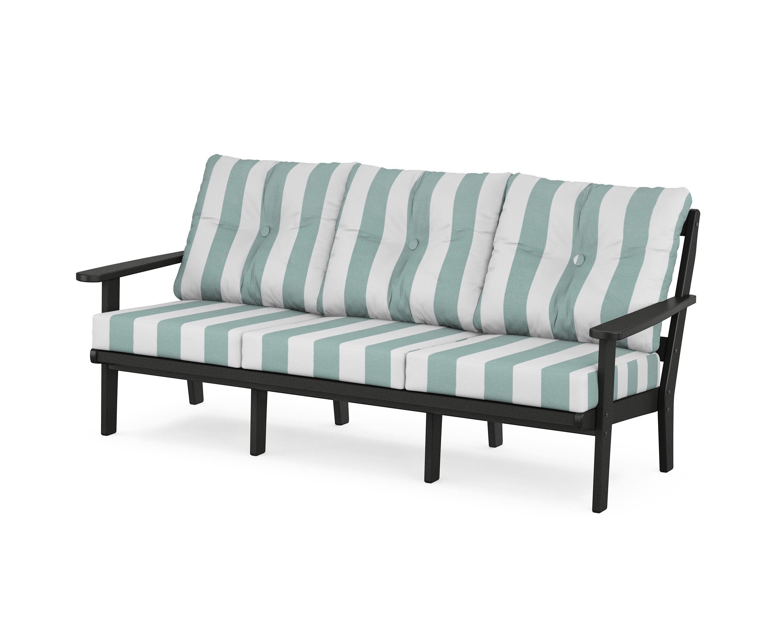 POLYWOOD® Mission Deep Seating Sofa in Black / Cabana Stripe Glacier Spa