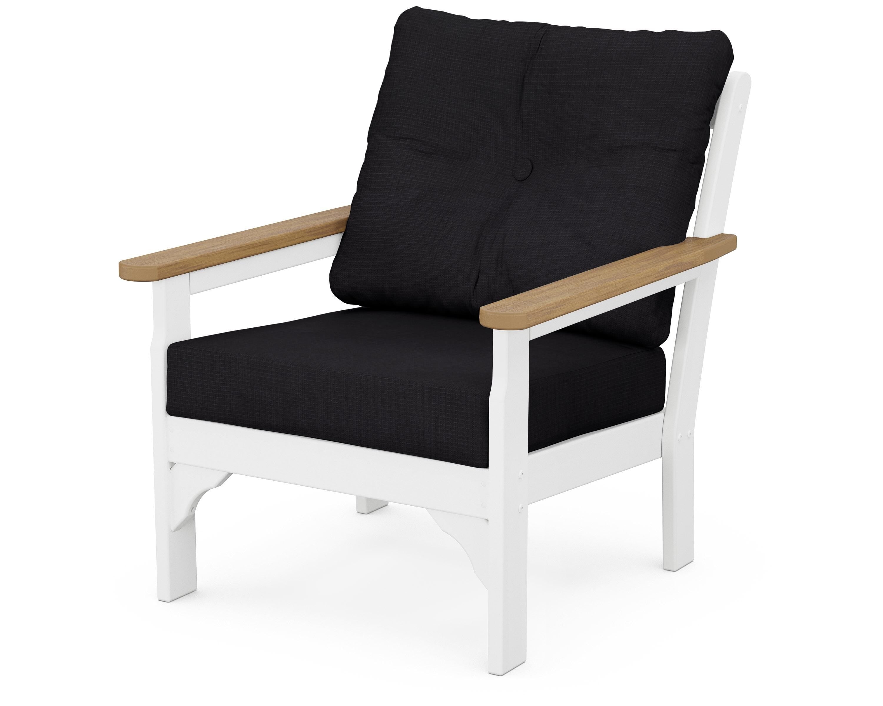 POLYWOOD® Vineyard Deep Seating Chair in White / Natural / Midnight Linen