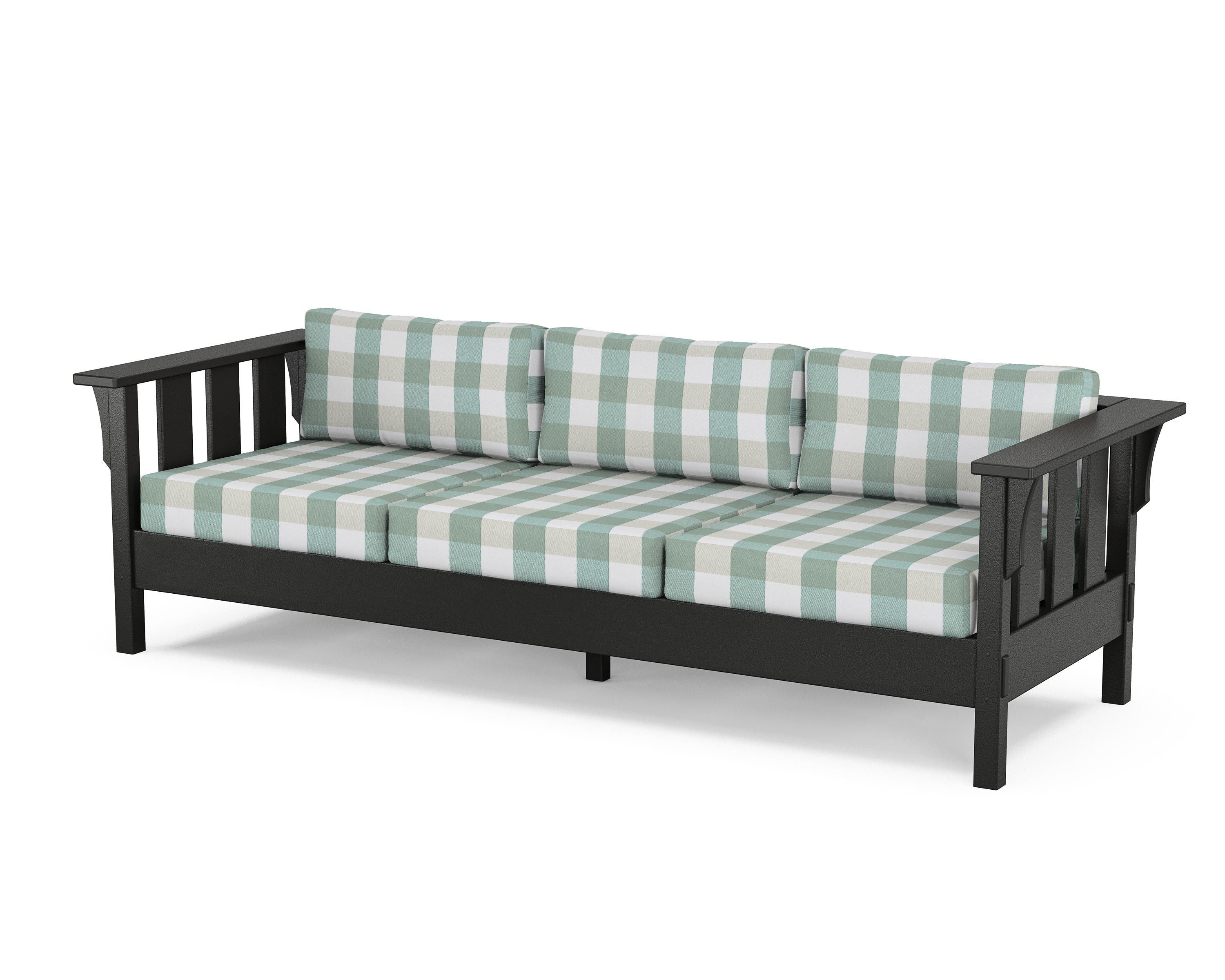 Martha Stewart by POLYWOOD® Acadia Deep Seating Sofa in Black / Buffalo Plaid Glacier Spa