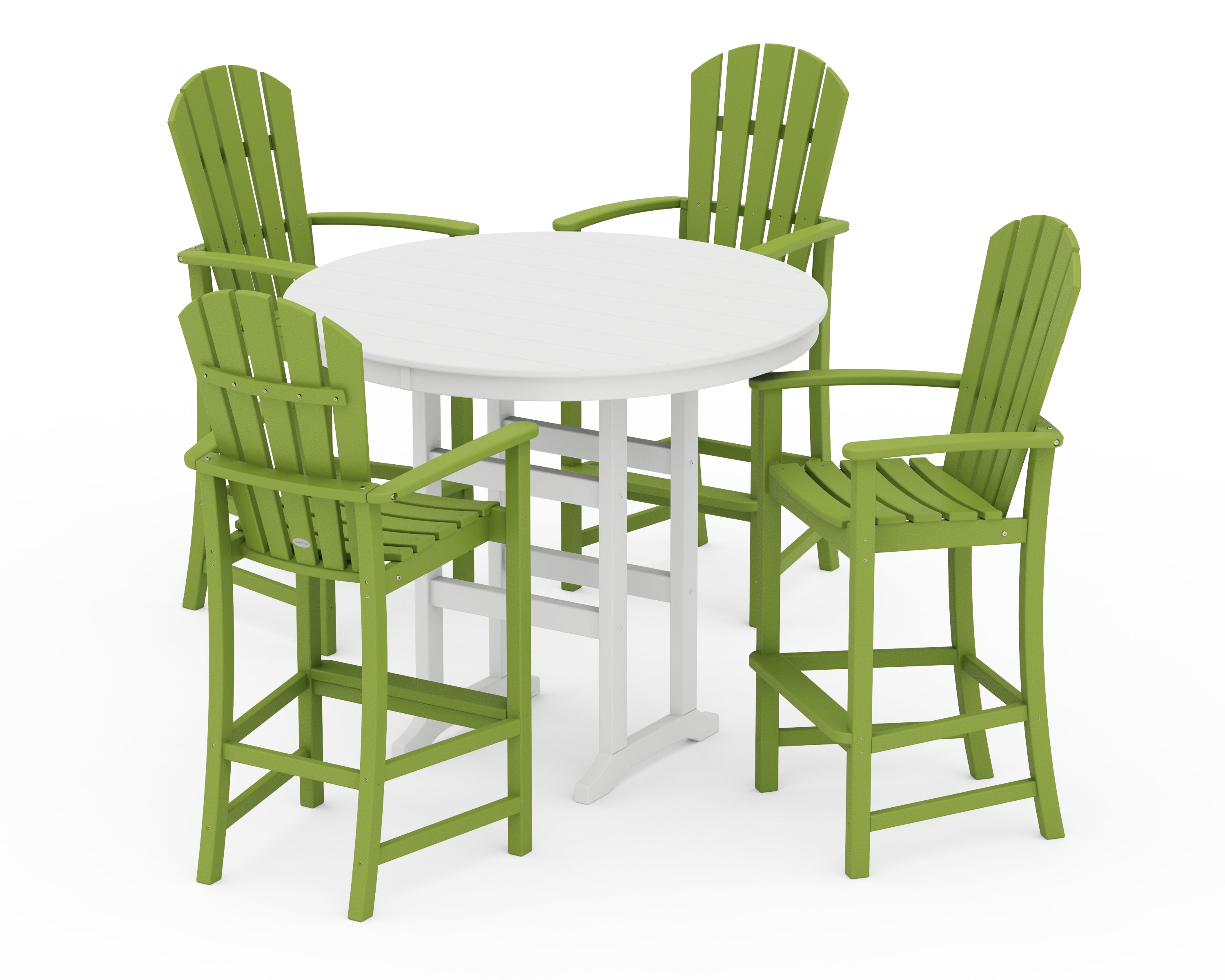 POLYWOOD® Palm Coast 5-Piece Round Farmhouse Bar Set in Lime / White