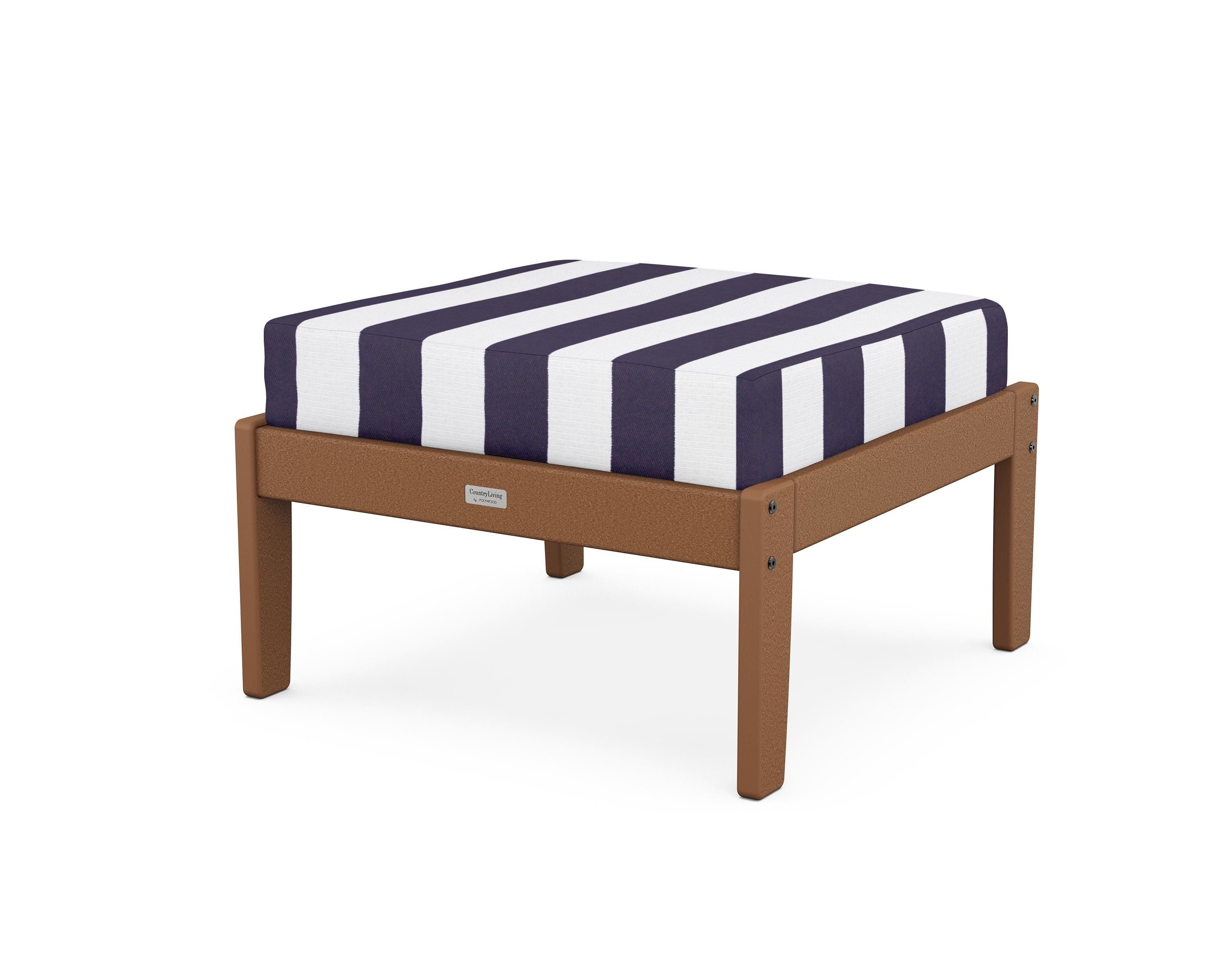 Country Living Cottage Deep Seating Ottoman in Teak / Cabana Stripe Navy
